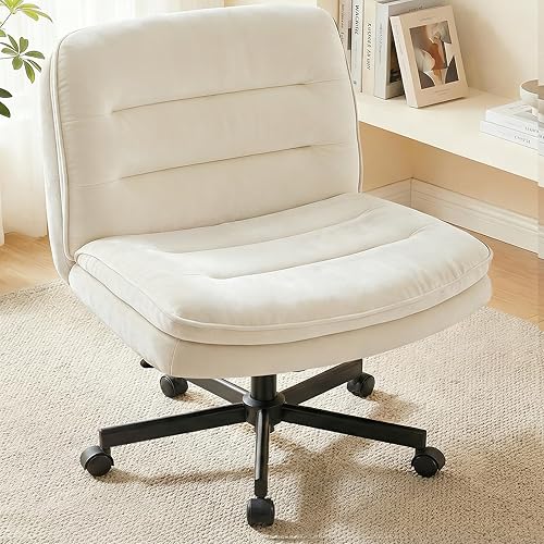 Miniatura 10 de COMHOMA Silla de oficina con patas cruzadas con ruedas, silla de escritorio de oficina sin brazos, sillas modernas para computadora de tocador