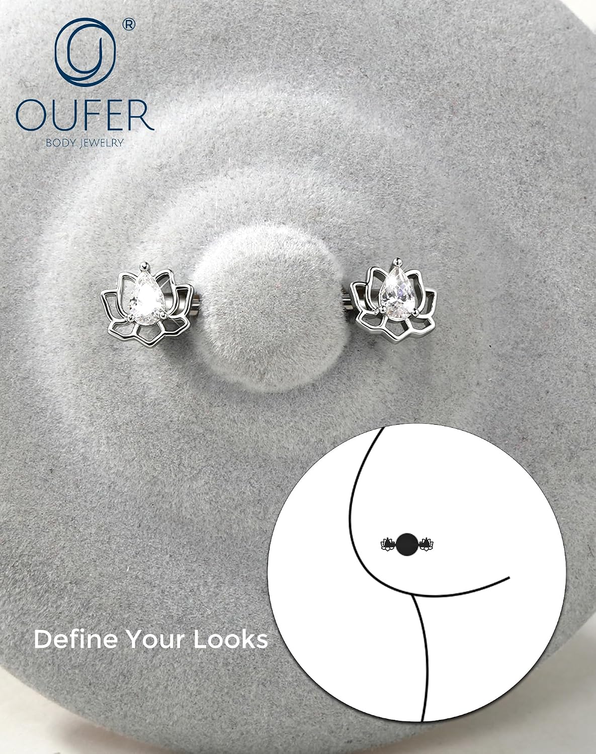 OUFER 14G Lotus Nipple Piercing Jewelry, Surgical Steel 14mm Barbell