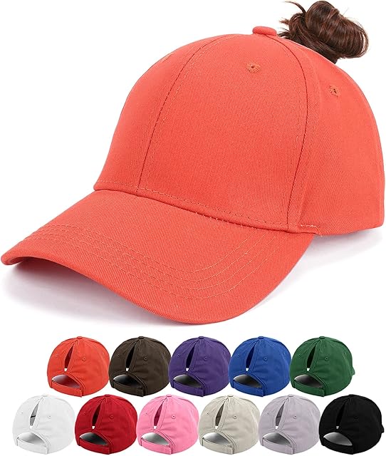 YouGa DIRECT Ponytail Baseball Cap - Baseball Hat Classic Plain Hat, Sun Messy High Bun Cap Adjustable Pony Caps, Sports Casual Trucker Hats Cap for Mens Women Orange