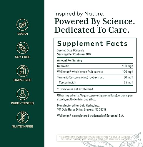 Miniatura 2 de GAIA HERBS PRO Quercetin Synergy 500 - Suplemento de apoyo al sistema inmunológico* - Suplemento de salud celular* con quercetina, bromelina