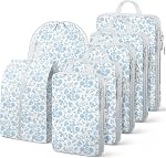 Compression Packing Cubes，Luggage Packing Organizer Bag Expandable Travel Organizer Cubes For Carry On Luggage Suitcase Travel Essentials Accessories for Women Men (Blue Flowers, 7 pcs)