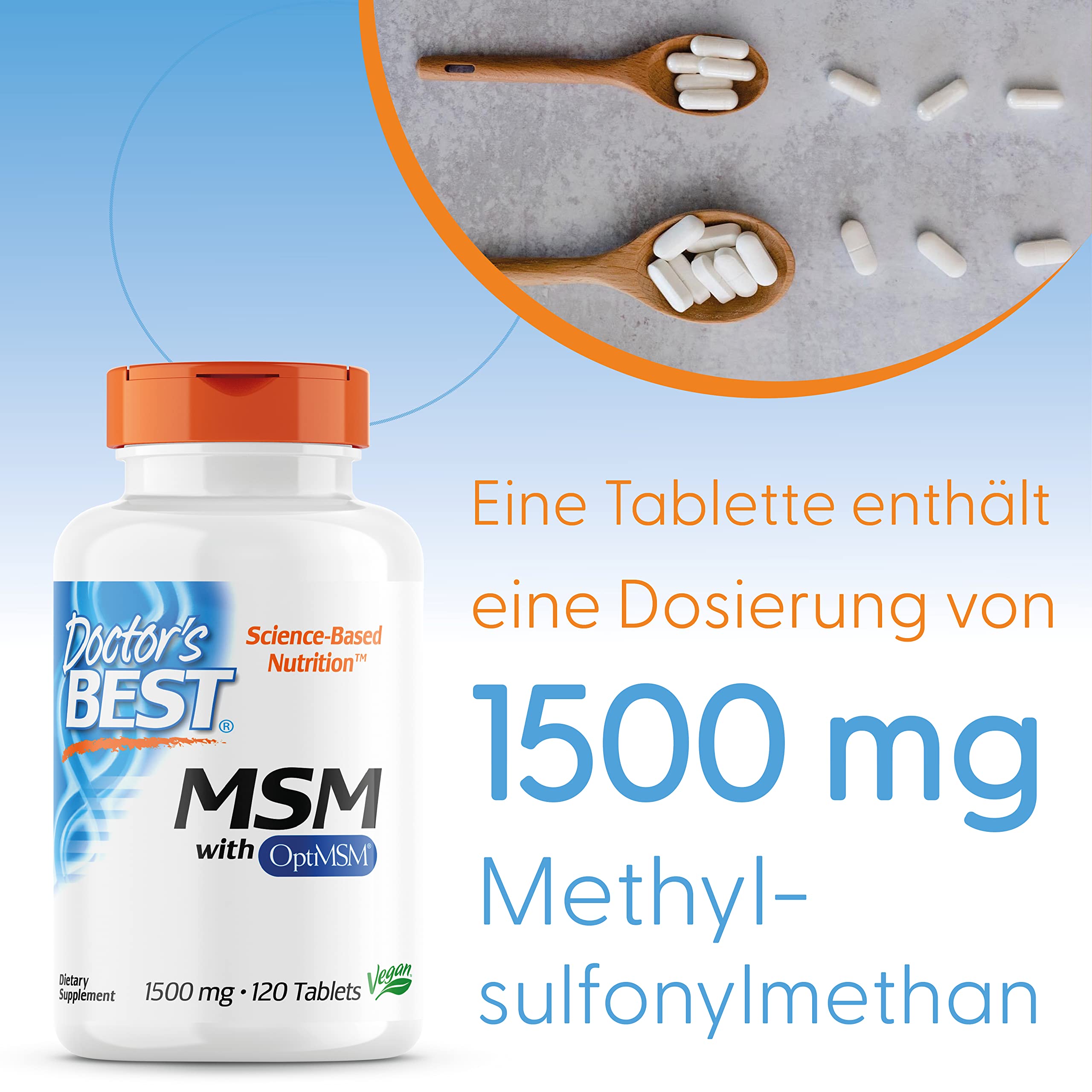 Doctor's Best, MSM mit OptiMSM, 120 Tabletten, 3000mg MSM je Dosis, Glutenfrei, GMO frei, Geschmacksneutral