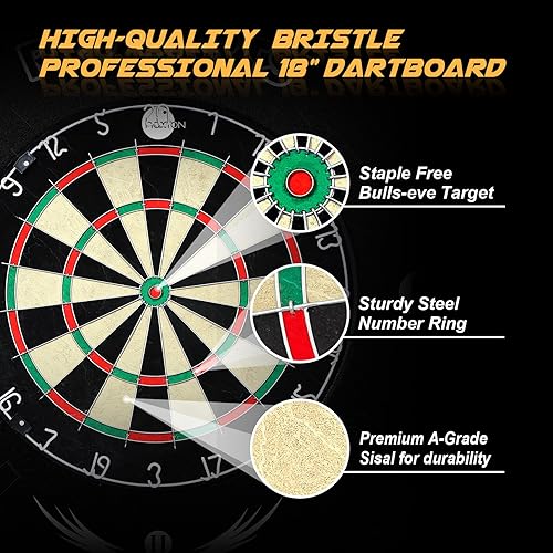 Miniatura 8 de Juego de tablero de dardos de cerdas, tablero de dardos profesional de 18 pulgadas con punta de acero, juego de dardos para exteriores, tablero de