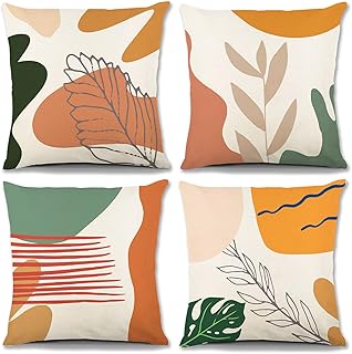 Sponsored Ad - MOLILI Abstract Boho Pillow Covers Geometric Floral 18x18 Set of 4 Burnt Orange Throw Pillow Covers Minimal...