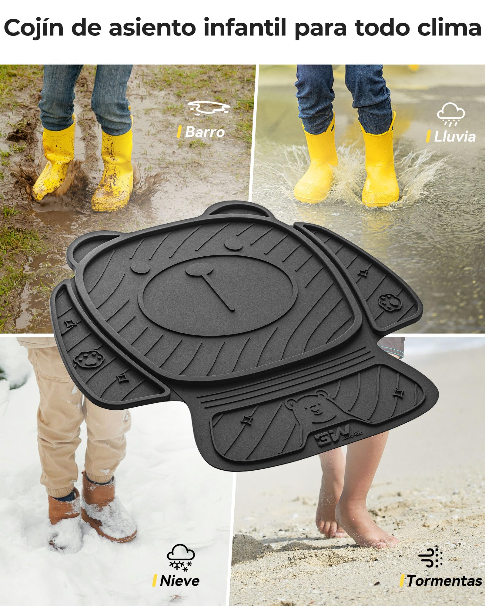 3W Protector Asiento Coche Silla Infantil, Cojín para Silla de Seguridad Infantil para Todo Clima, Forma de Oso, Impermeable, Antideslizante, Limpieza Fácil, Accesorio de Coche