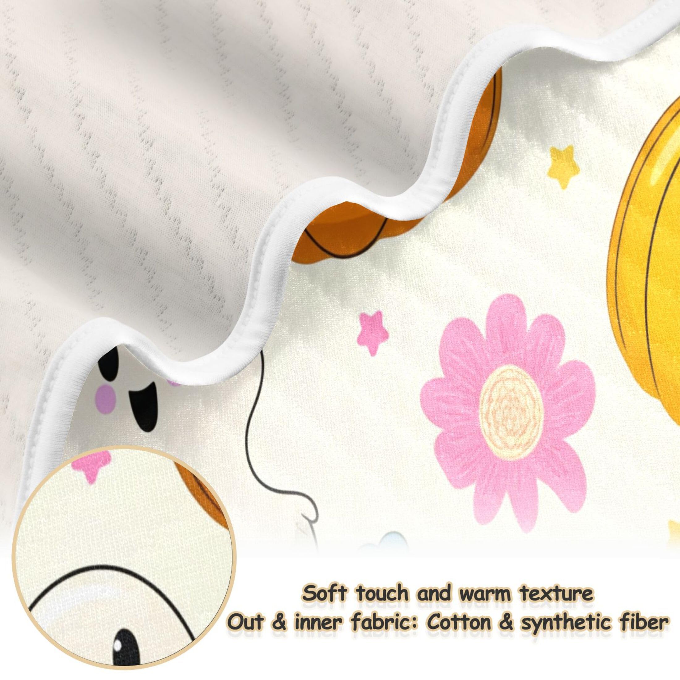 Burbuja Pumpkins Boo Flowers Baby Blanket for Boys Girls, Nursery Soft Warm Swaddling Receiving Baby Blankets, 30x40 in Toddler Blanket