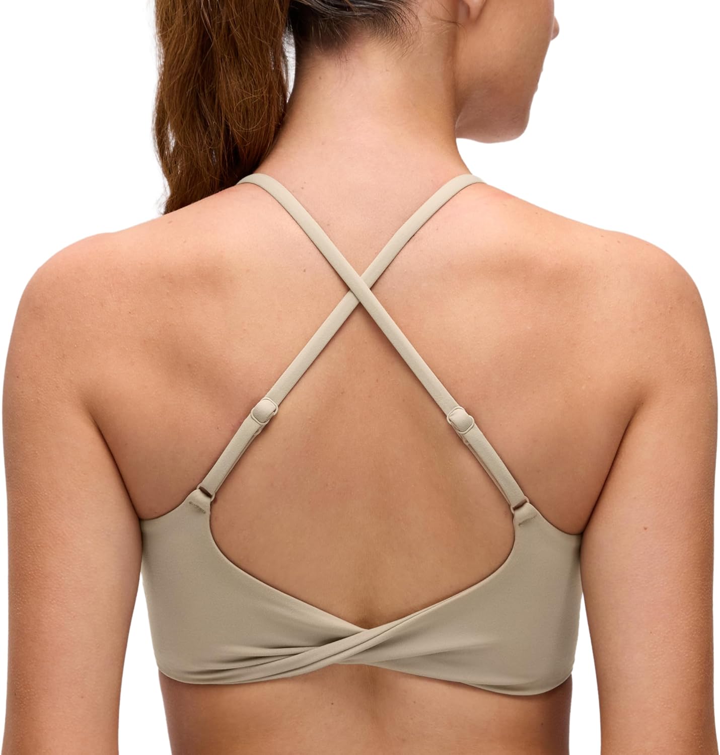 CRZ YOGA Butterluxe Twist Cross Back Sports Bras for Women - U Neck Padded Adjustable Spaghetti Straps Yoga Top