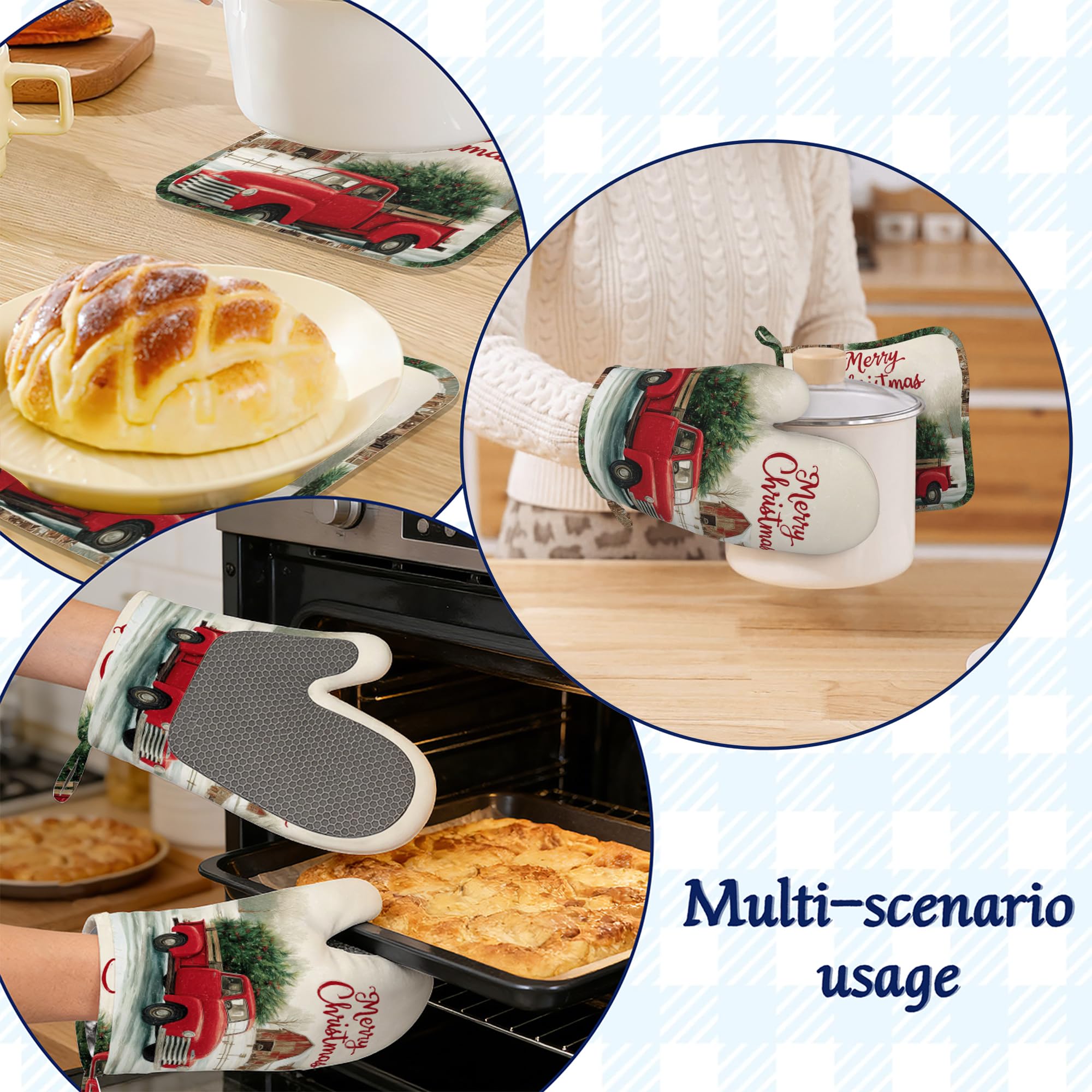 Juego de soportes para ollas y guantes de horno de silicona para invierno, Feliz Navidad, resistentes al calor, lavables, regalos para cocinar, para mujeres, hombres, amantes de los panaderos
