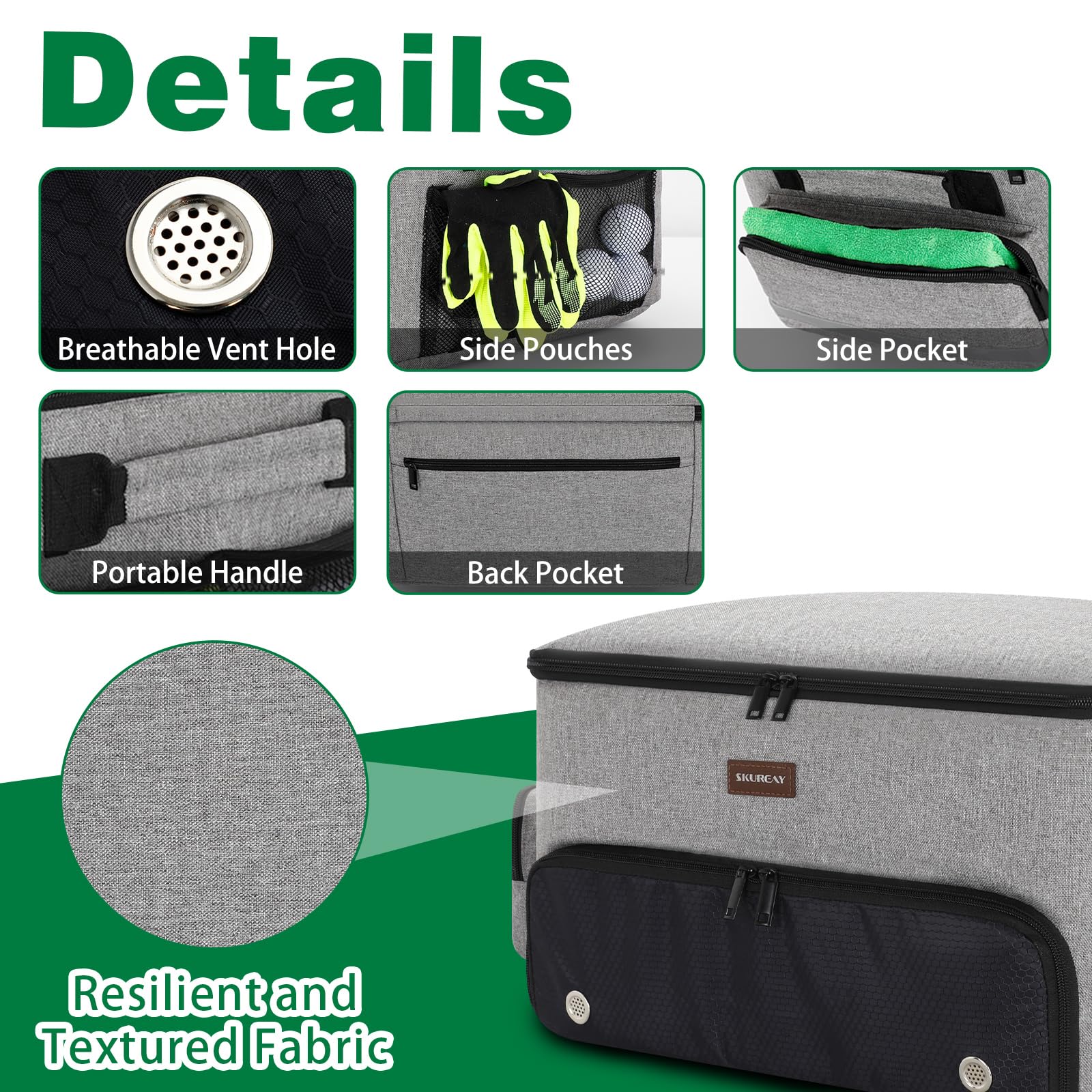 Organizador de maletero de golf para coche, 2 capas, con compartimento para zapatos ventilado separado, organizador de coche de golf gris para accesorios de golf, almacenamiento de coche para