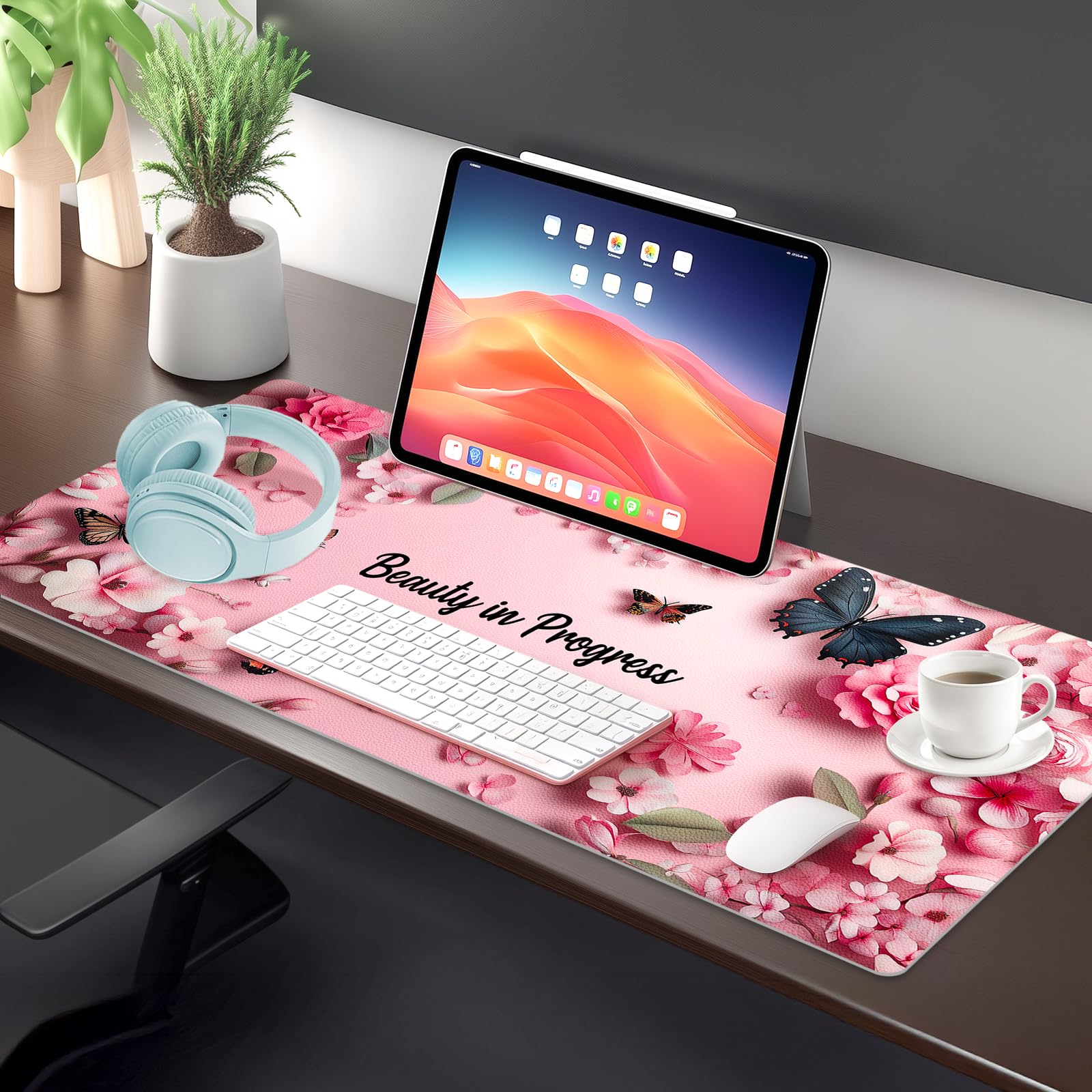 Doppelseitige Schreibtischunterlage aus PU-Leder, Schreibunterlage für Büro, Zuhause, Computer, Tastatur, Maus, 39,9 x 80 cm, große, rutschfeste Schreibunterlage mit Reise-Aufbewahrungsgurt,