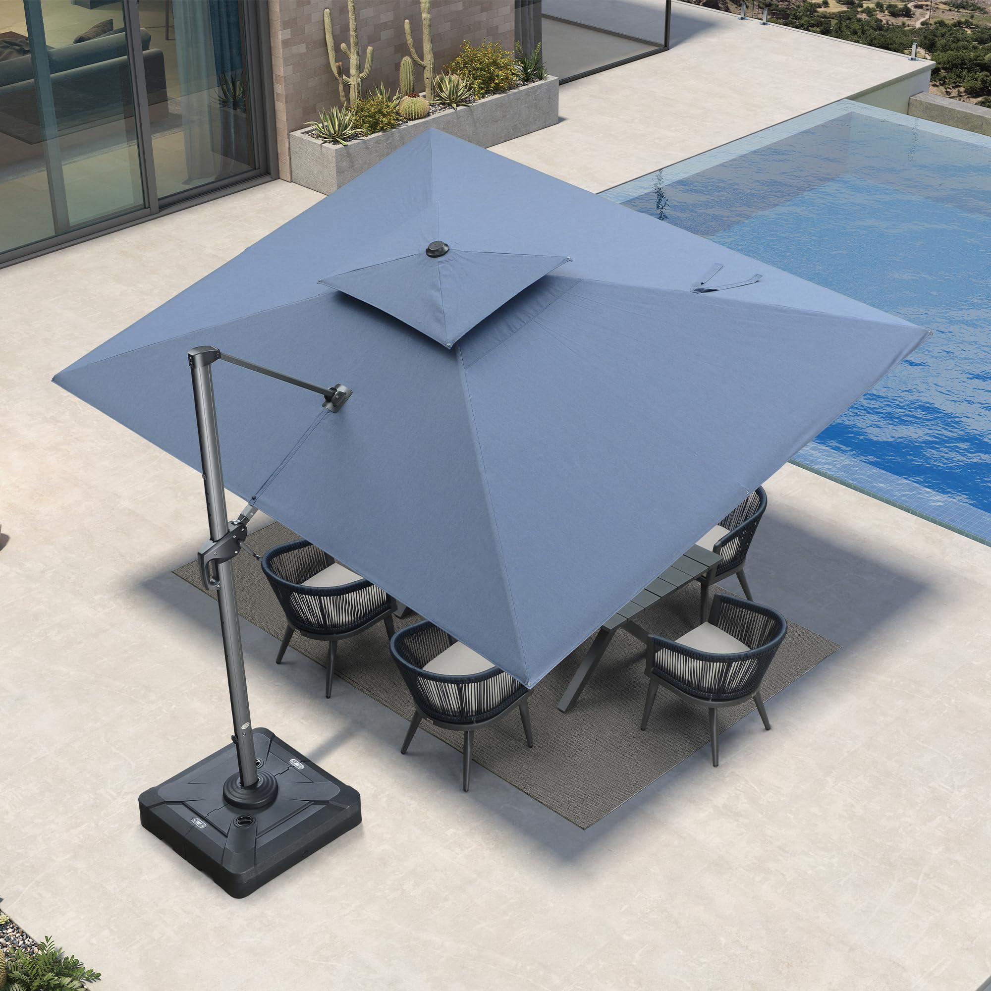 Amazon.com : PURPLE LEAF Sunbrella Cantilever Umbrella 9' X 12' Outdoor  Patio Rectangular Double Top Large Heavy Duty 360 Rotation Offset Umbrella  for Outside Deck Backyard Garden Pool Spectrum Denim : Patio,
