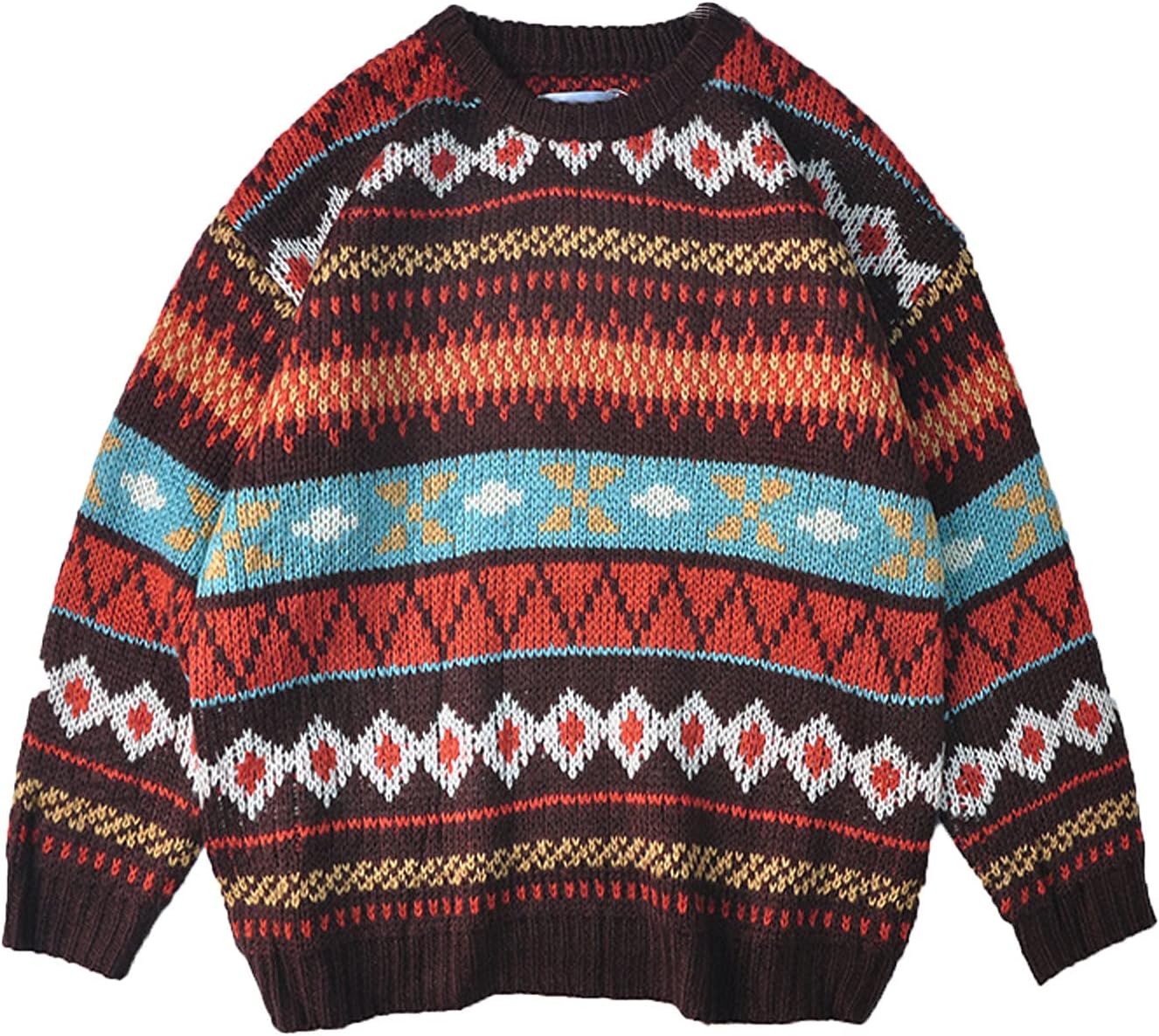 HomisySweater for Men Striped Retro,Autumn Winter Vintage Sweater Round Neck Pullover Knitted Blouse Unisex Style Top