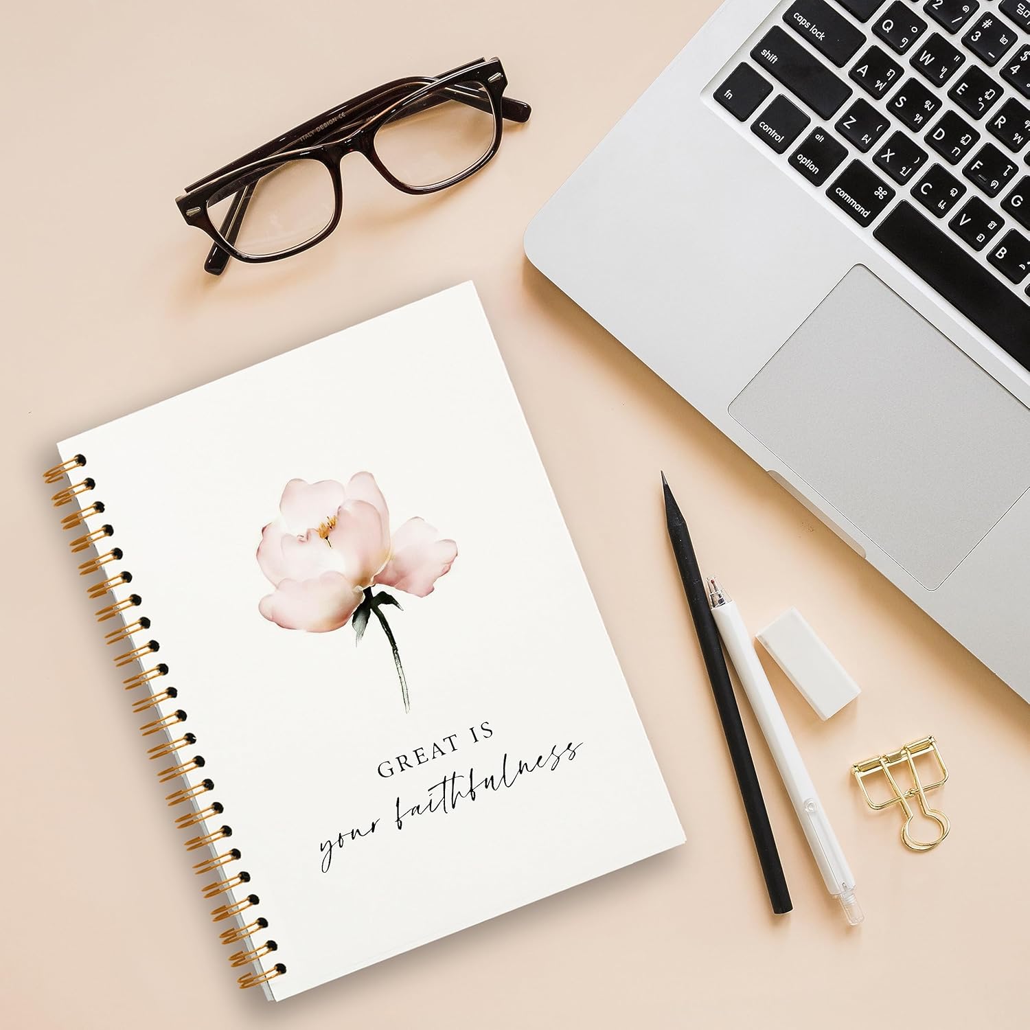 Tizzer Christian Bible Notebook for Women, Floral Christian Prayer Spiral Journal, Scripture Bible Journaling Notebooks for Note Taking Work, Christian Gifts for Women, Scripture Great is Your Faithfulness Hardcover Spiral Notebook 5.5x8.3 - Image 2