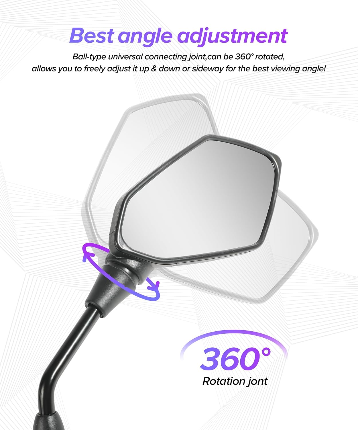 2PCS Motorcycle Mirrors,Car Accessories Universal 360-degree Adjustable Motorcycle Mirror for Handlebars,Automotive Replacement Powersports Side Mirrors,Fit for Most Motorcycle (Black)