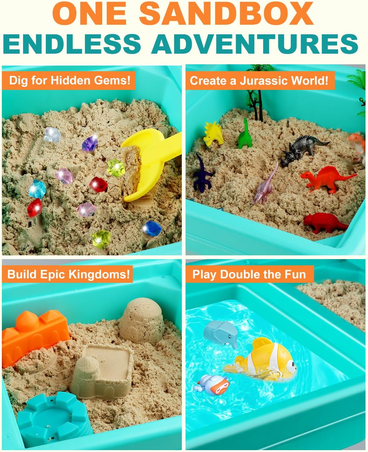 Sandbox Kit Sand Table : Sand Playset Bin with Lid Toys Toddler Dinosaur/Ocean Molds Sets Enhance Creativity & Exploration Skills - Outdoor Indoor Sensory Activity Gift for Small Kid Ages 3-5