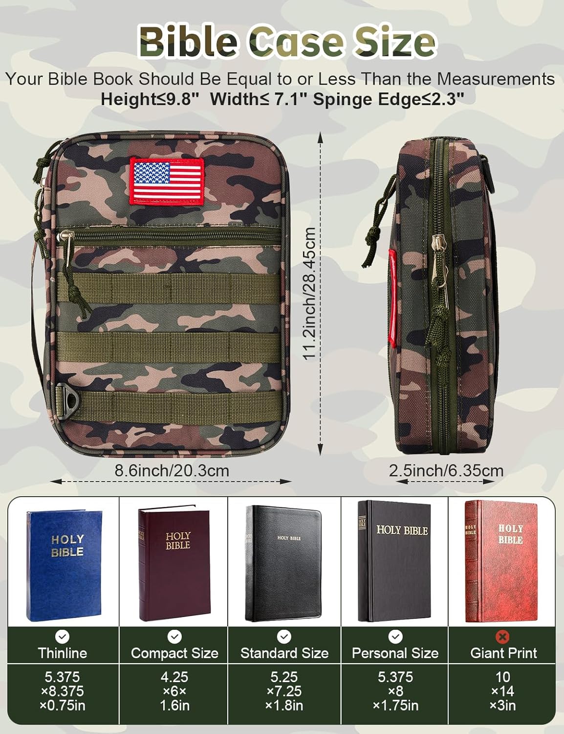 4 PCS Tactical Bible Cover for Men - Bible Bag for Men with Shoulder Strap - Washable Padded Bible Case with Carry Handle- Christian Gift for Men Bible Case for Church, Study, Spiritual