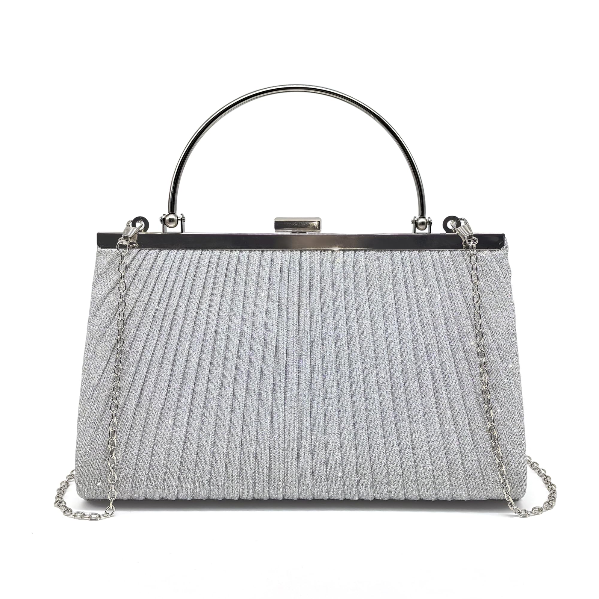 Pahajim Pochette Elegante Glitter Donna, Clutch Cerimonia, Borsetta Tracolla Piccola Brillantinata, Borsa Sposa per Balli, Feste, Matrimonio (Argento)
