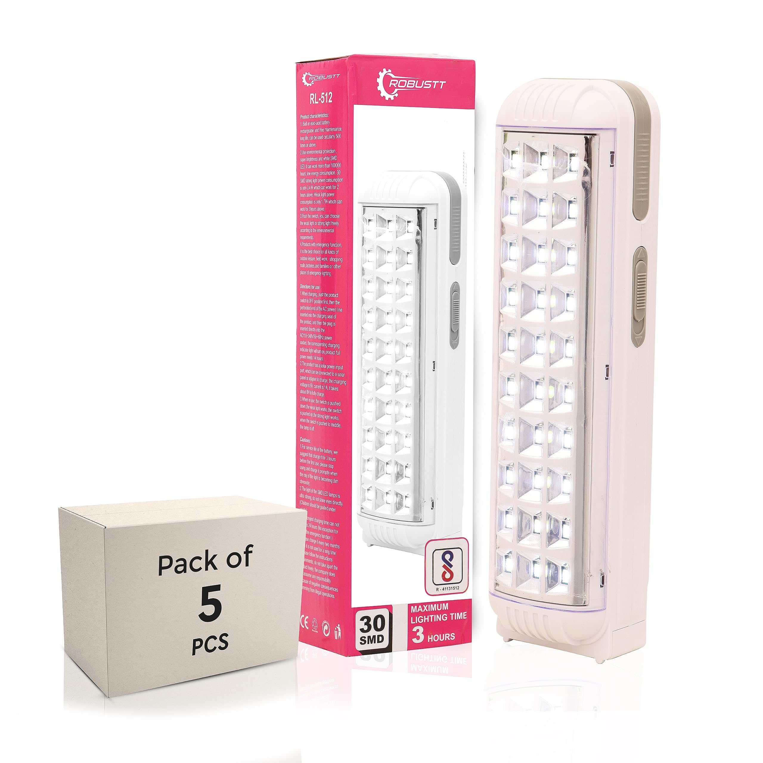 Robustt LED Emergency Light | 40 Watt, 30 Led Light | Pack of 5 | Rechargeable & Portable Lamp Cum USB Torch | Emergency Lamp with Long Lasting Backup | Led Torch for Indoor & Outdoor (B0CCDM2CF9) Amazon Price History, Amazon Price Tracker