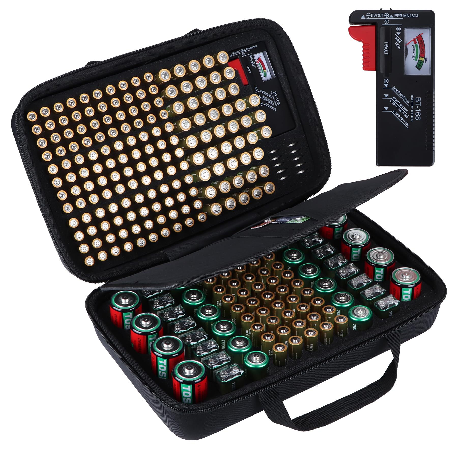 Hart Batterie Organizer Aufbewahrungsbox kompatibel mit 259 Batterien AA AAA C D 9V (Batterien sind Nicht enthalten), M Größe Tasche