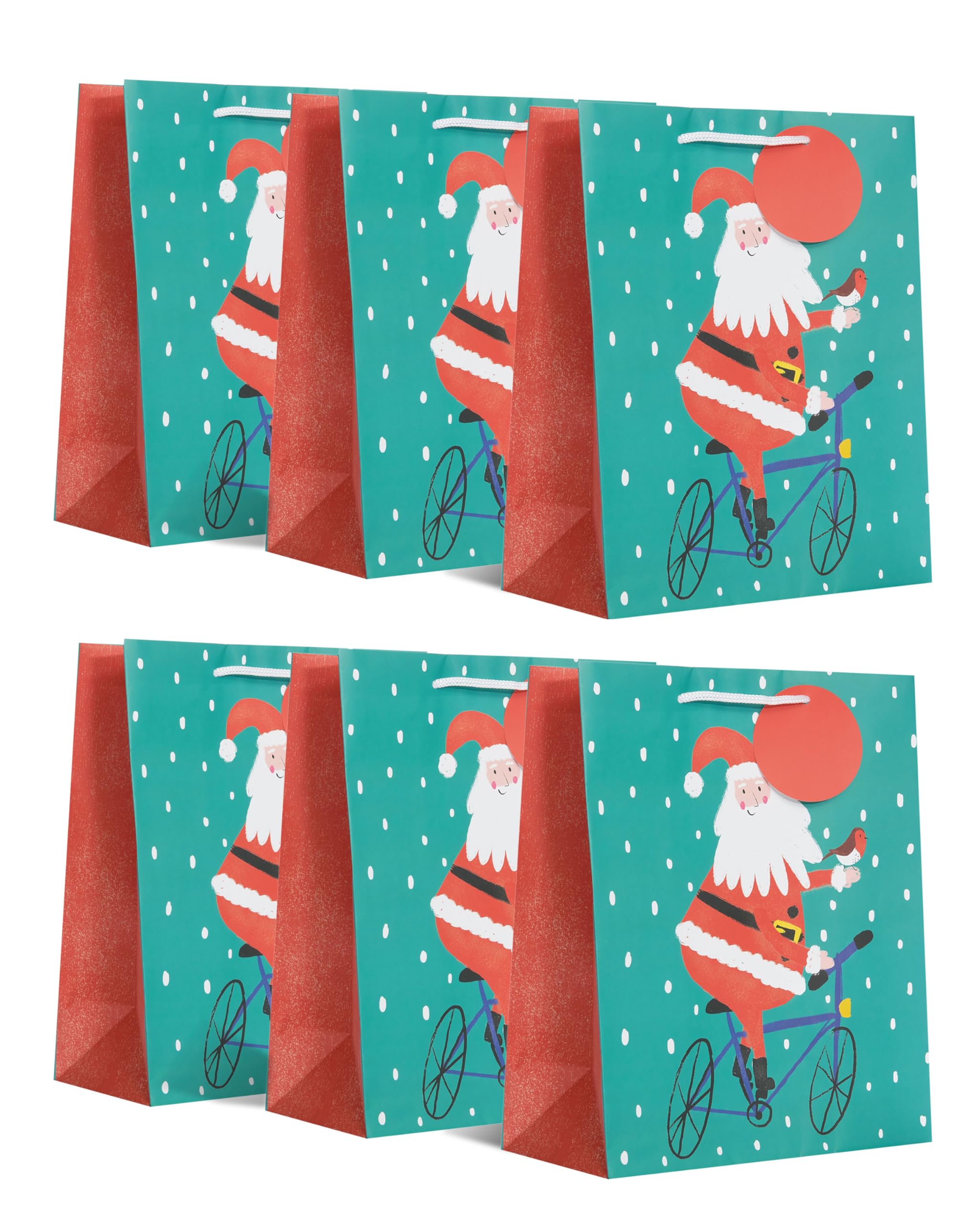 UK Greetings Multipack of 6 Large Gift Bags for Him/Her/Friend, For Christmas, Santa & Bike Design, Large Santa & Bike