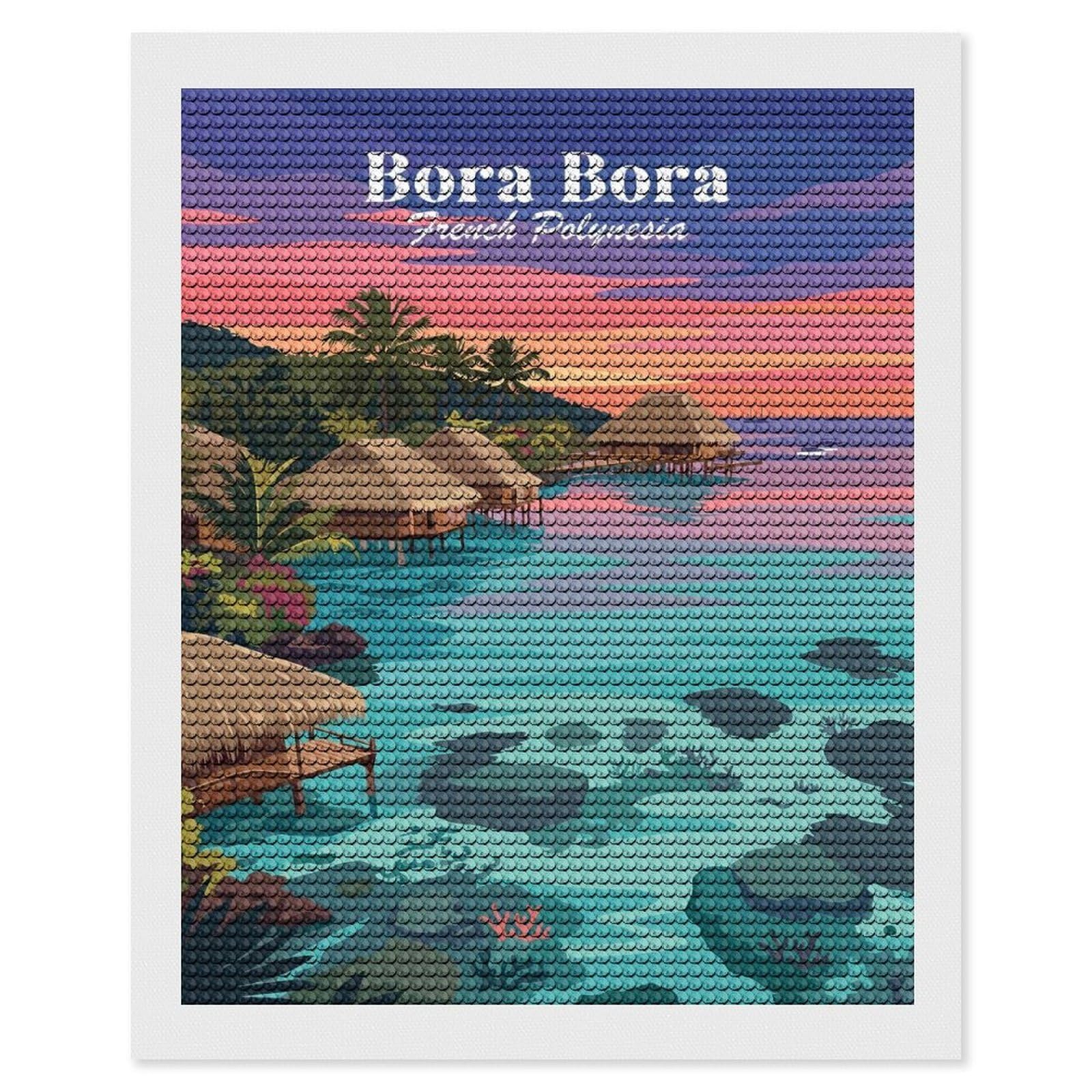 Junmoney Bora Bora French Polynesia Diamond Painting Set 16"x20", for Beginners, Modern Decor, Simple to Start, Gift Idea, Pleasing Wall Art Project