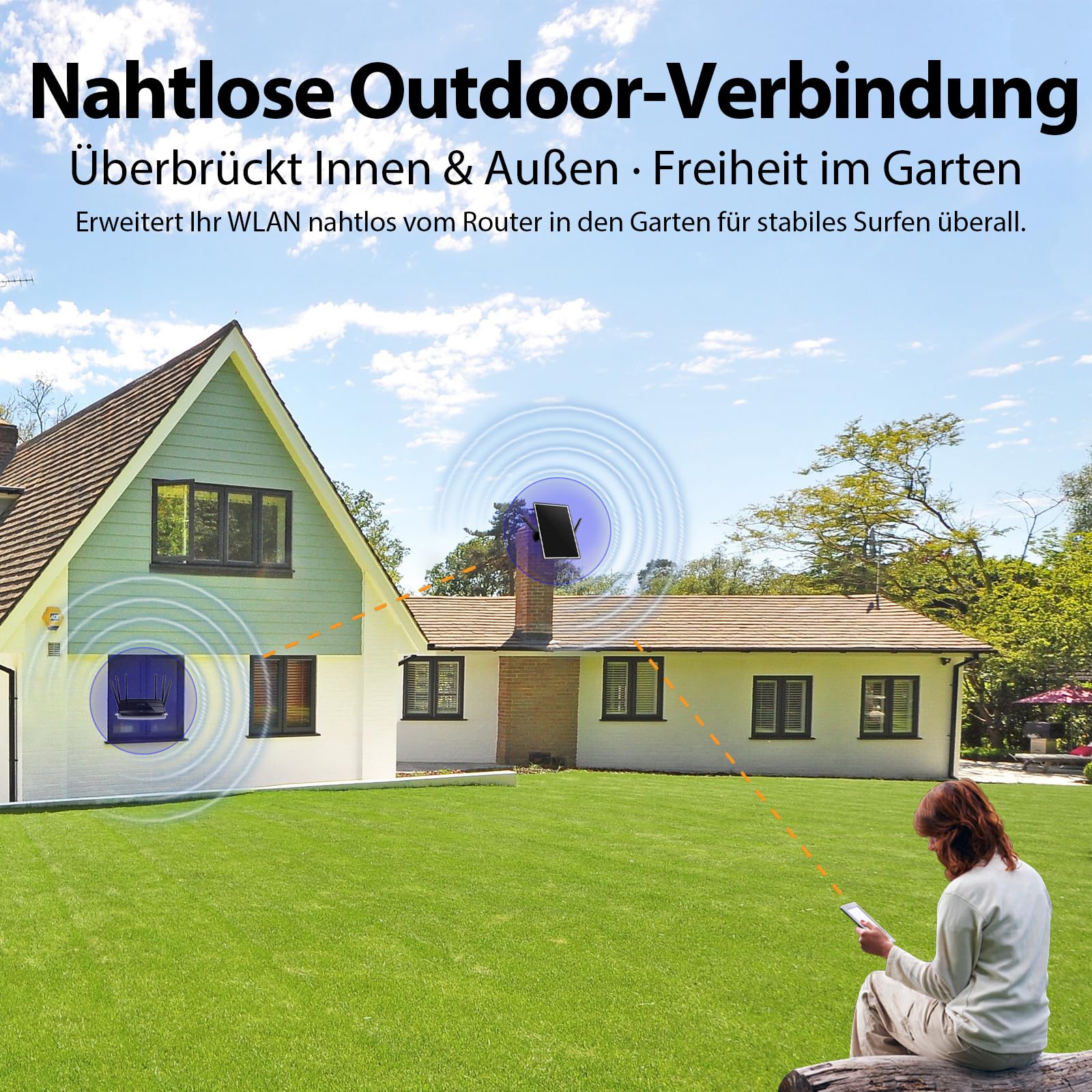 WLAN Verstärker Repeater Aussen Akku Solar, Wi-Fi Booster WiFi Range Extender bis zu 300 Mbit/s, 2,4-GHz-WLAN-Repeater, 26000 mAh Akku, Schutzklasse IP66 wasserdicht