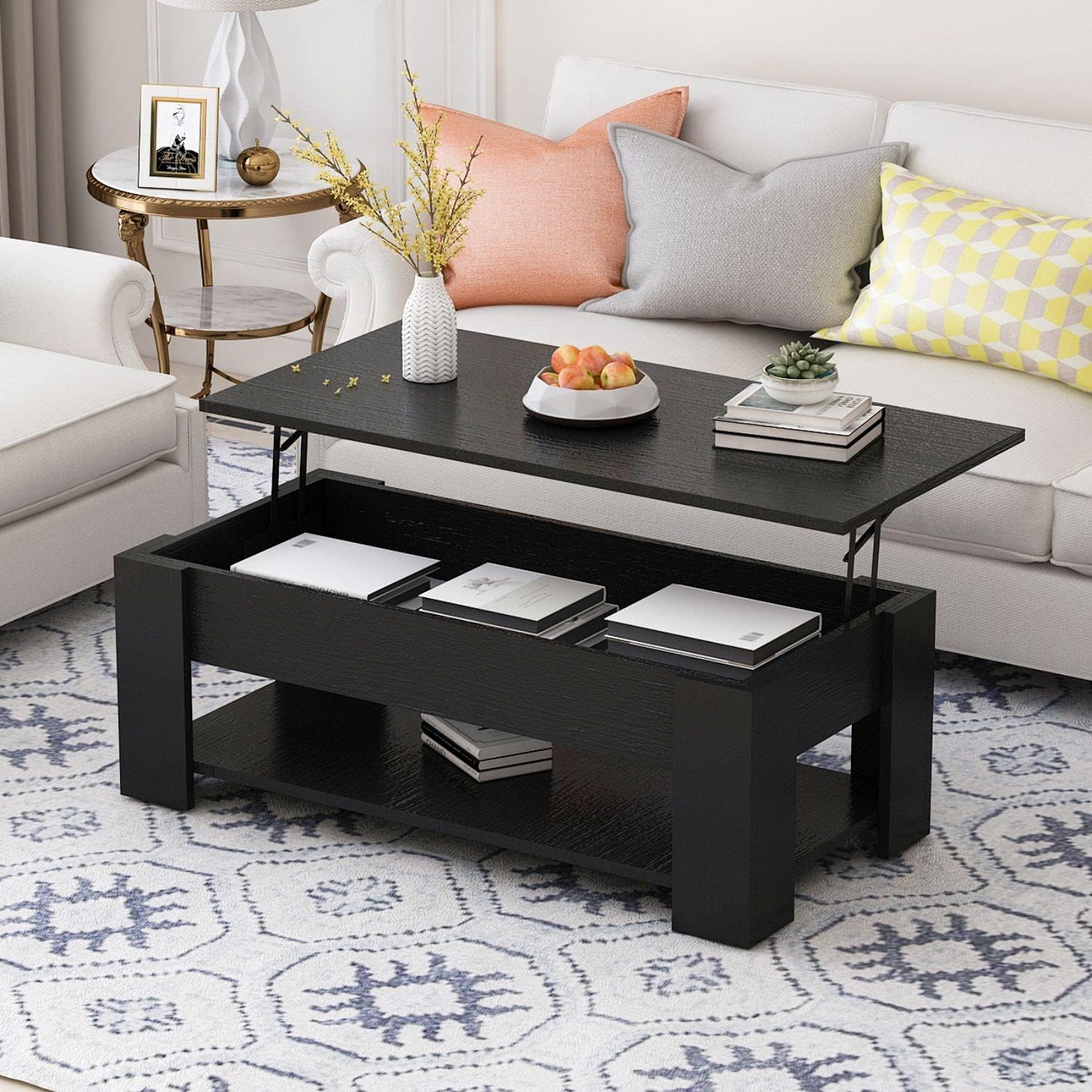 FUFU&GAGA Lift Top Coffee Table with Compartment & Storage