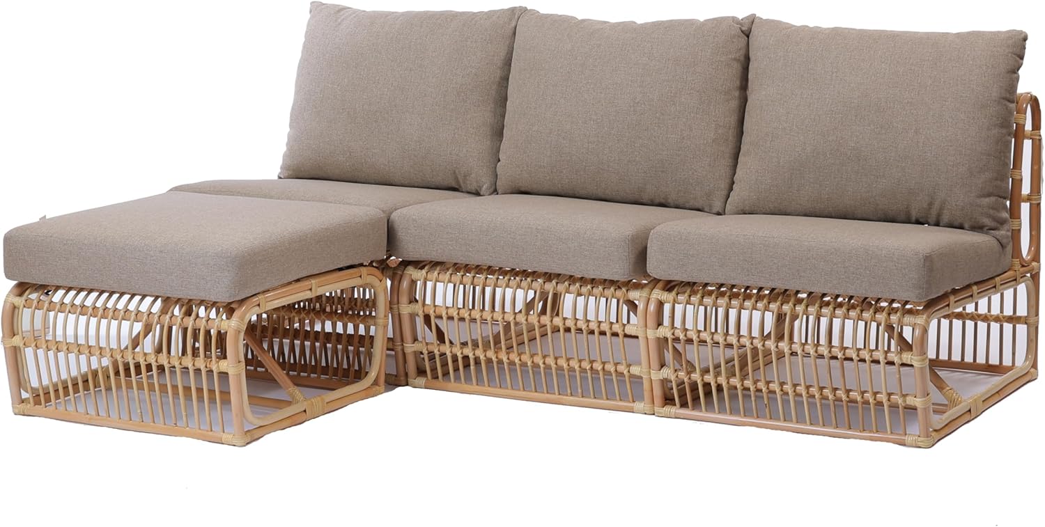 【4点セット】ラタン１人掛けソファ3台 オットマン1台 ECD35SET4