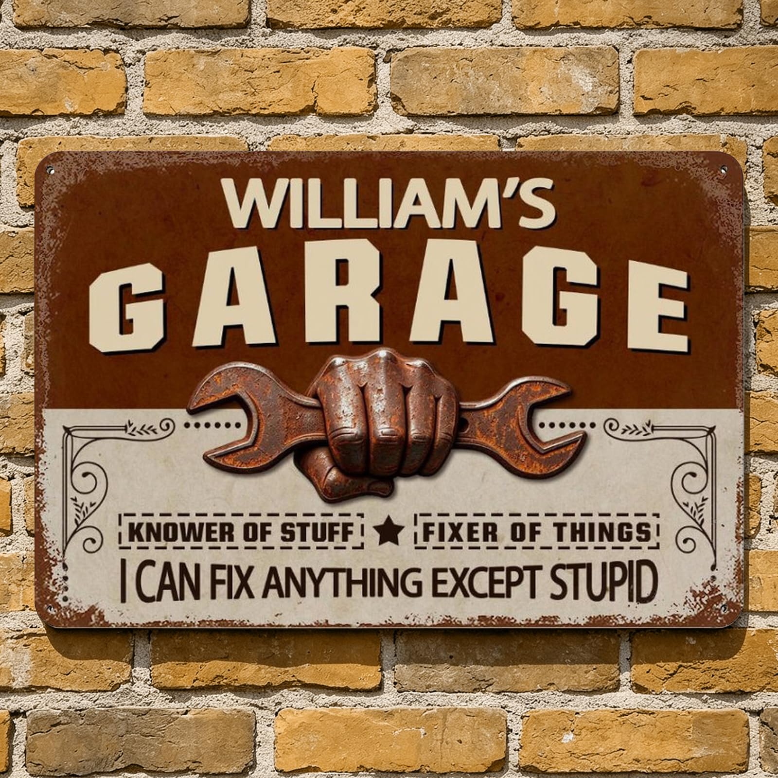 Personalised Knower Of Stuff Fixer Of Things Metal Sign Custom Name Funny Garage Sign Metal Wall Art Frame Men Cave Gift Dad Grandpa Husband Birthday Xmas (S 06)