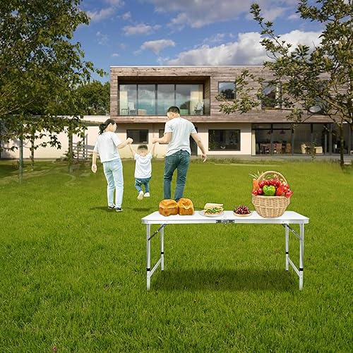 Miniatura 2 de Moosinily Mesa de camping plegable mesa plegable de aluminio de 4 pies mesa de picnic con asa mesa de campamento portátil ajustable para picnic