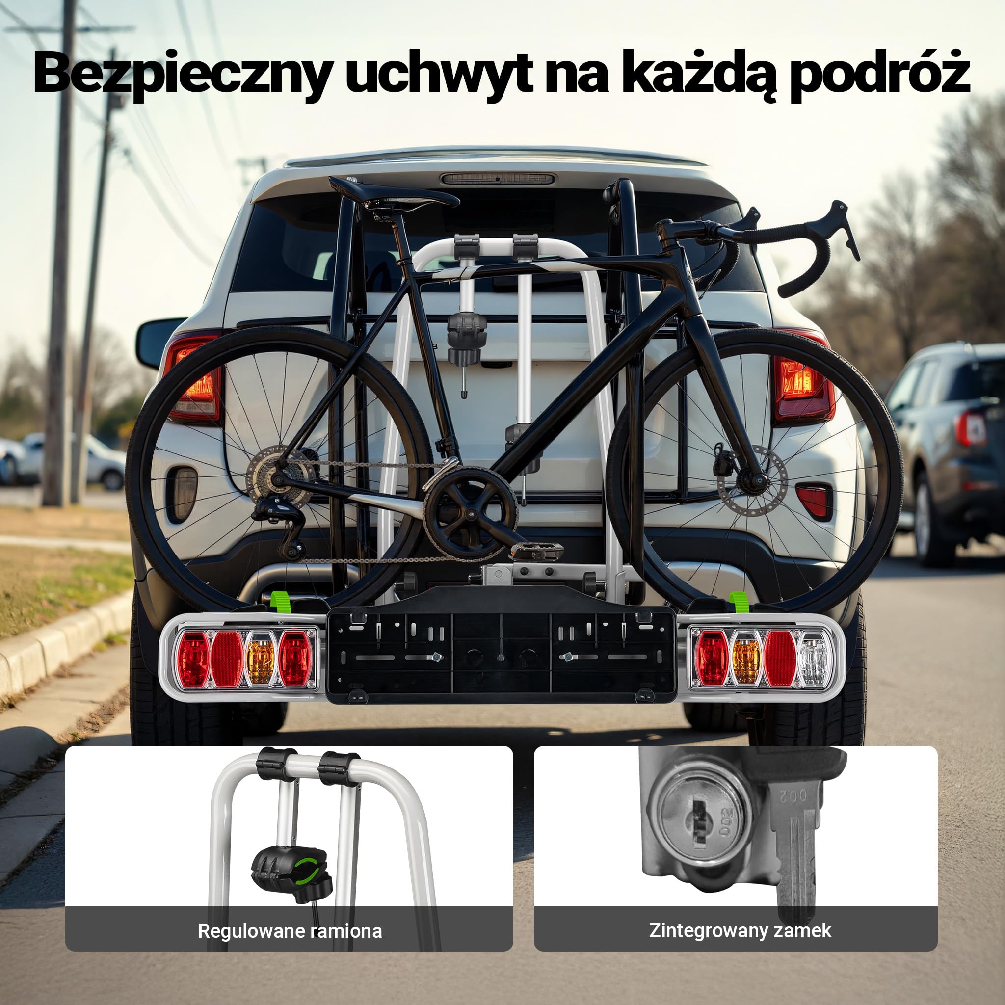 Wiltec Bagażnik na 2 rowery na hak o nośności do 60 kg, składany i odchylany bagażnik rowerowy, do szerokość opon rowerowych 20-80 mm