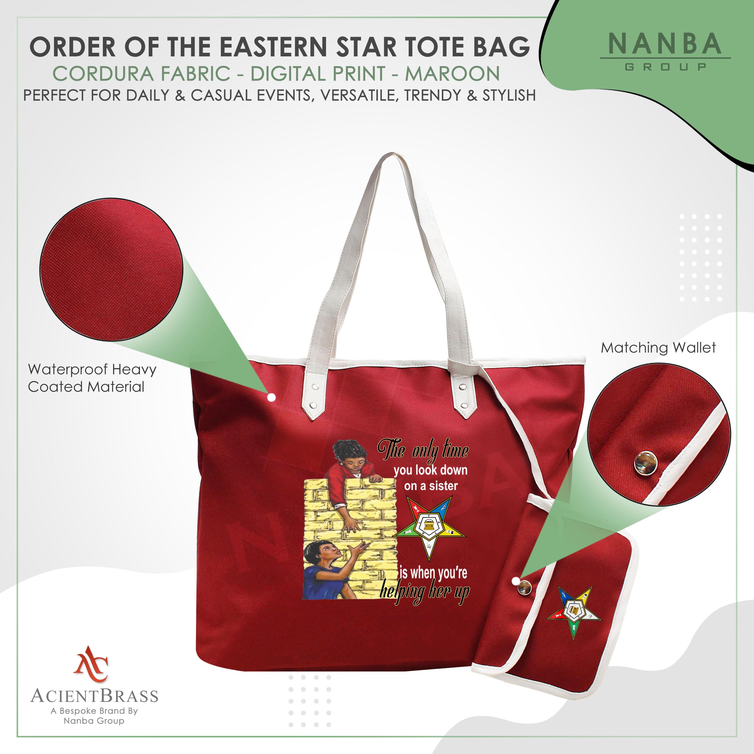 Order of the Eastern Star OES Tote Bag - Cordura Sisterhood Shoulder Bag