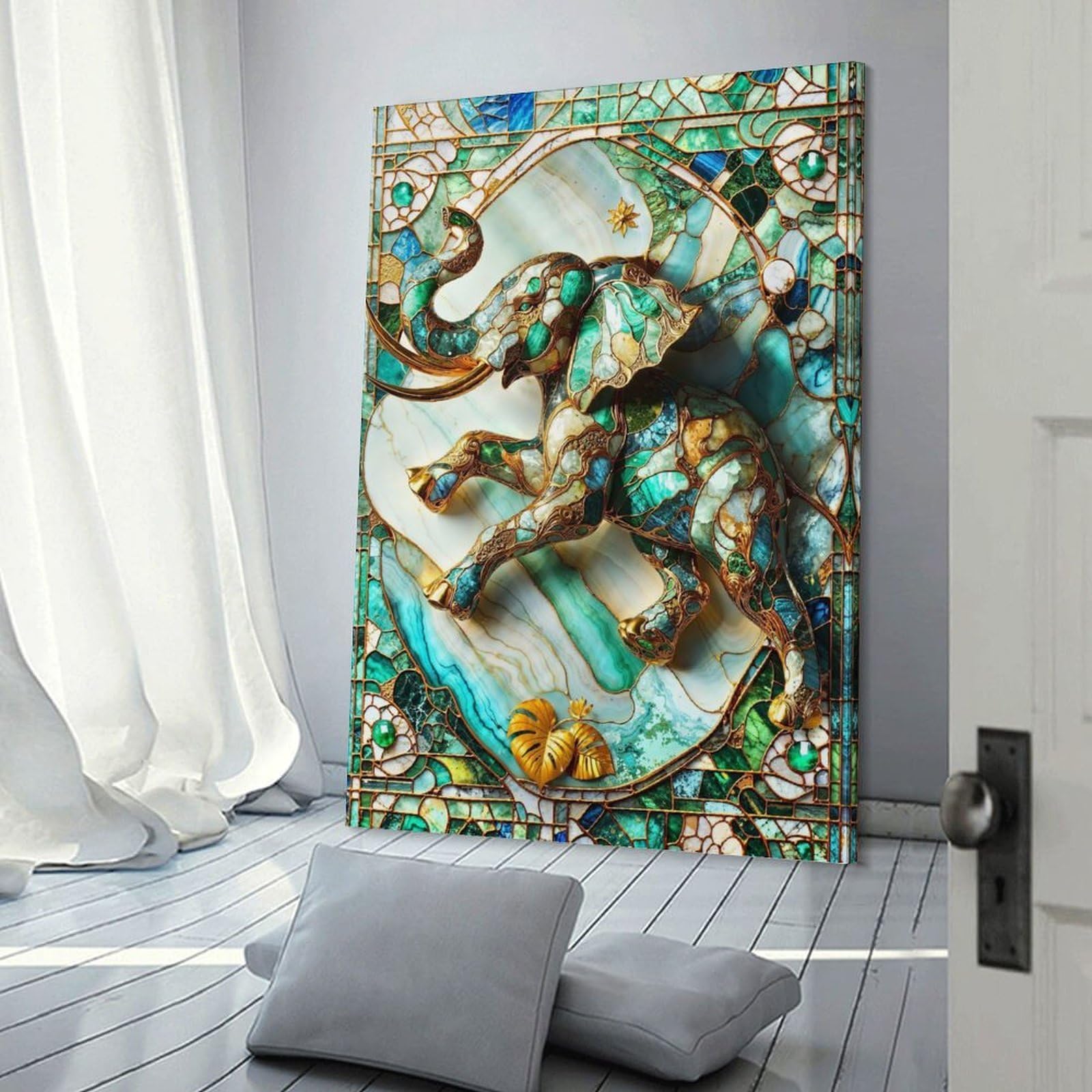 Junmoney Abstract Elephant Kintsugi Wall Decor Canvas Print 20x30inch(50x75cm), for Lounge, Study, Hallway Or Flat Walls, Decorative Artwork with Broad Appeal