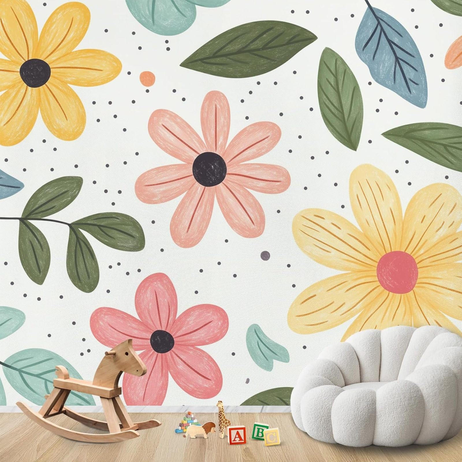 Hgjdjhnf Girls 3D Mural Photo Wallpaper Colourful Wildflowers Room Flowers Non-Woven Modern Living Room Bedroom Children's Room Wall Decoration Motif Wallpaper,430Cmx300cm Stickers - Frameless Painting - Poster