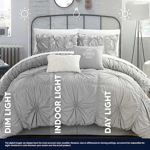 Miniatura 11 de Chic Home Halpert - Juego de edredón plateado de 6 piezas, tamaño King (6 piezas), ropa de cama plisada de microfibra con pliegues, fundas, falda de