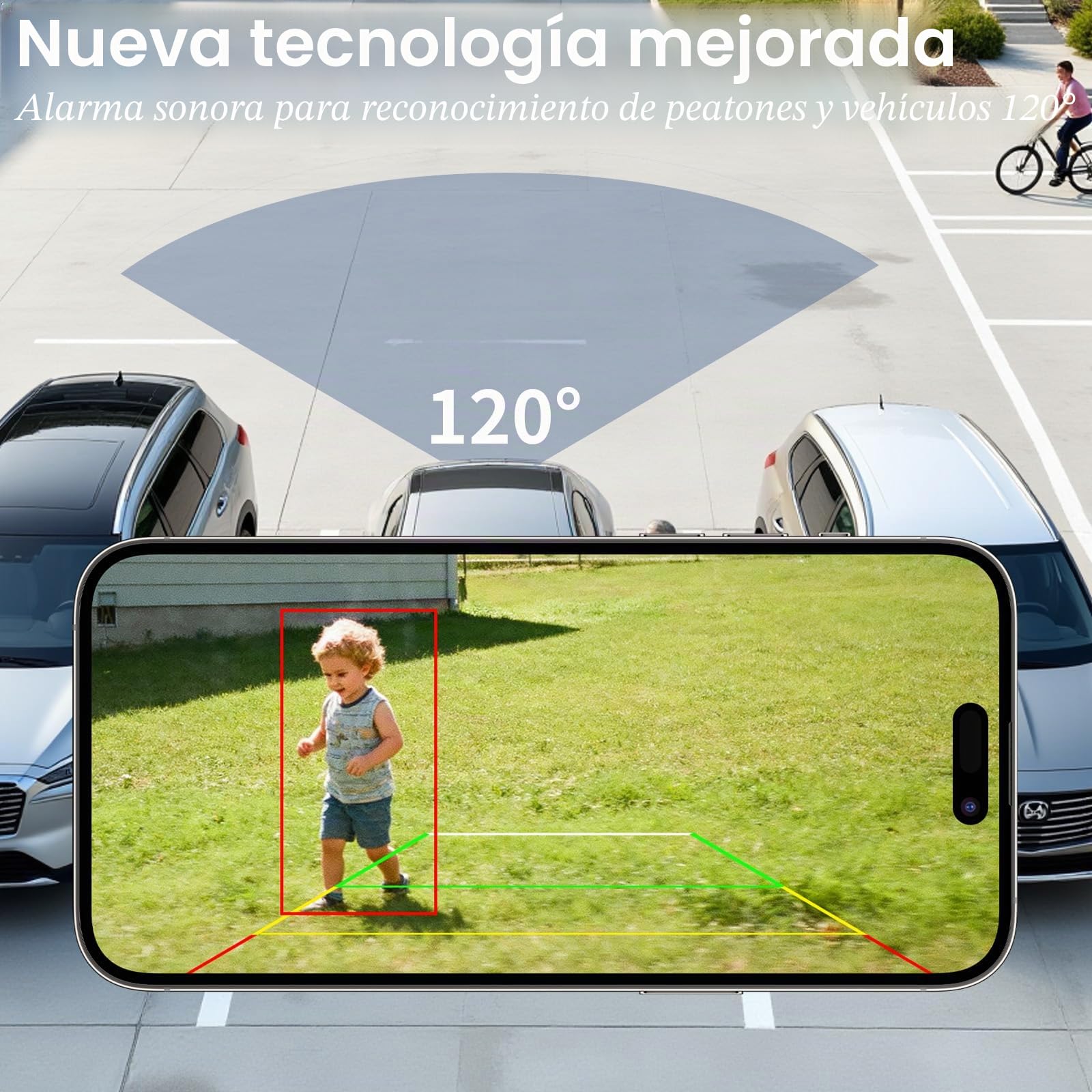 Camara Trasera Coche Inalambrica Solar, 9600mAh Batería Recargable Camara Marcha Atras Inalambrica, Impermeable IP67 Visión Nocturna 1080P HD, Gran Angular para Caravana Camión RV Remolque
