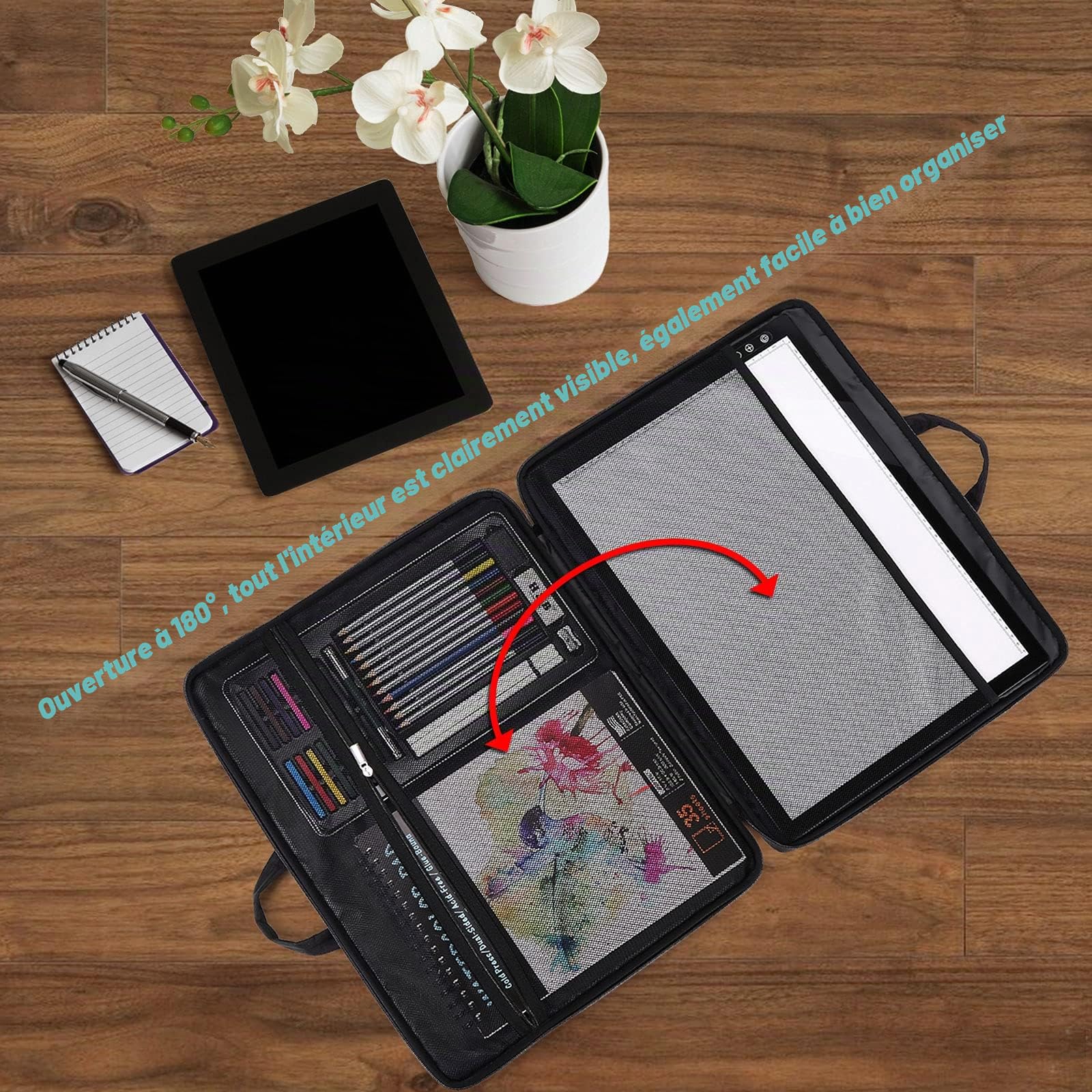 IMAGE Étui de rangement de voyage étanche avec poches pour tablette lumineuse, gris, A3 Black, Utile