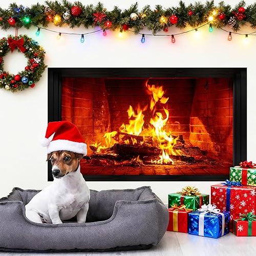 Miniatura 3 de Calcomanías de pared grandes para chimenea, calcomanías de pared de Navidad 3D, calcomanías de fuego para paredes, calcomanías navideñas para