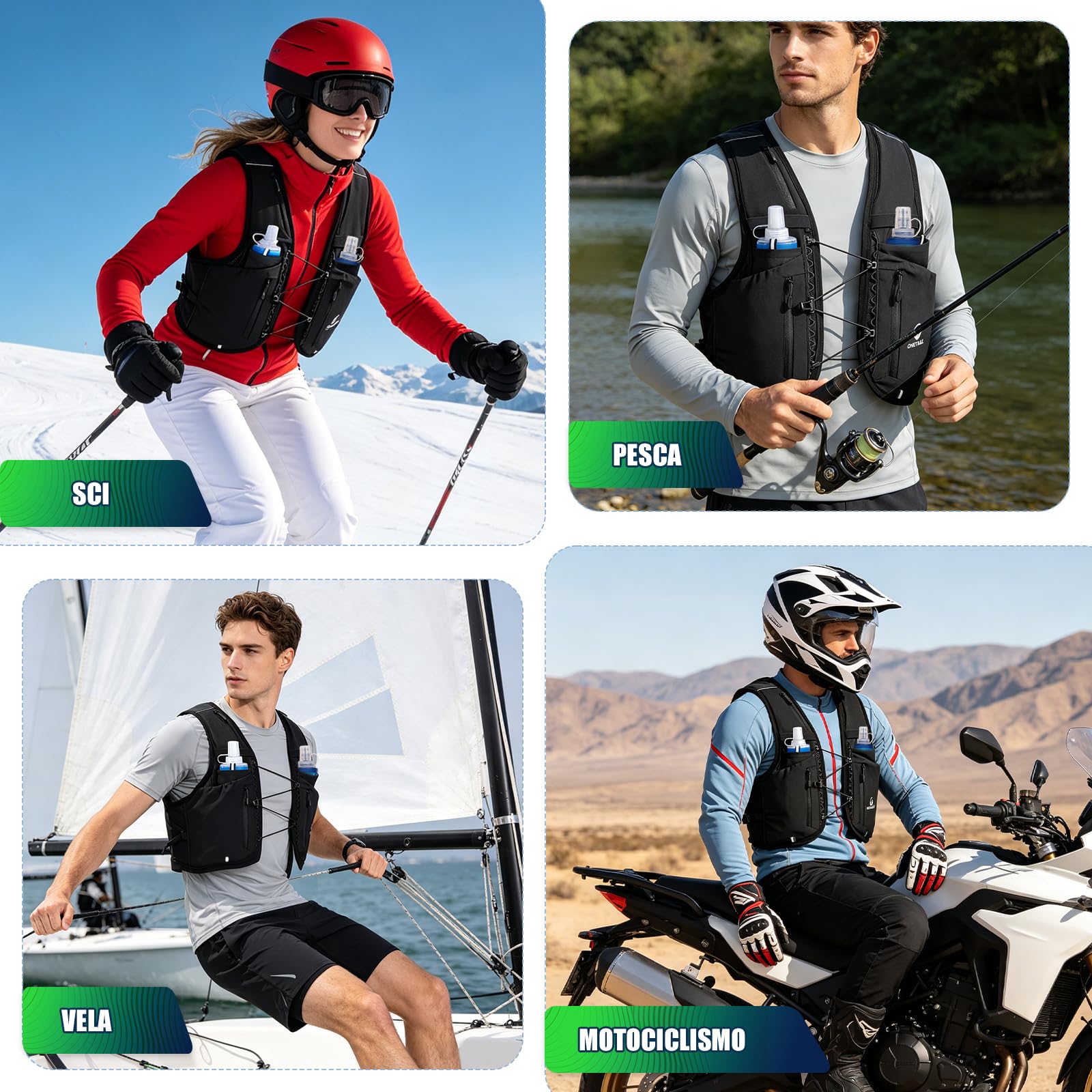 Gilet Running Uomo Donna, Zaino Trail Running, Running Vest con 2 Borraccia Morbida 500ml y Luce LED Ricaricabile, Gilet Corsa per Marathon Trekking Ciclismo Sci, Ultraleggero e Traspirante