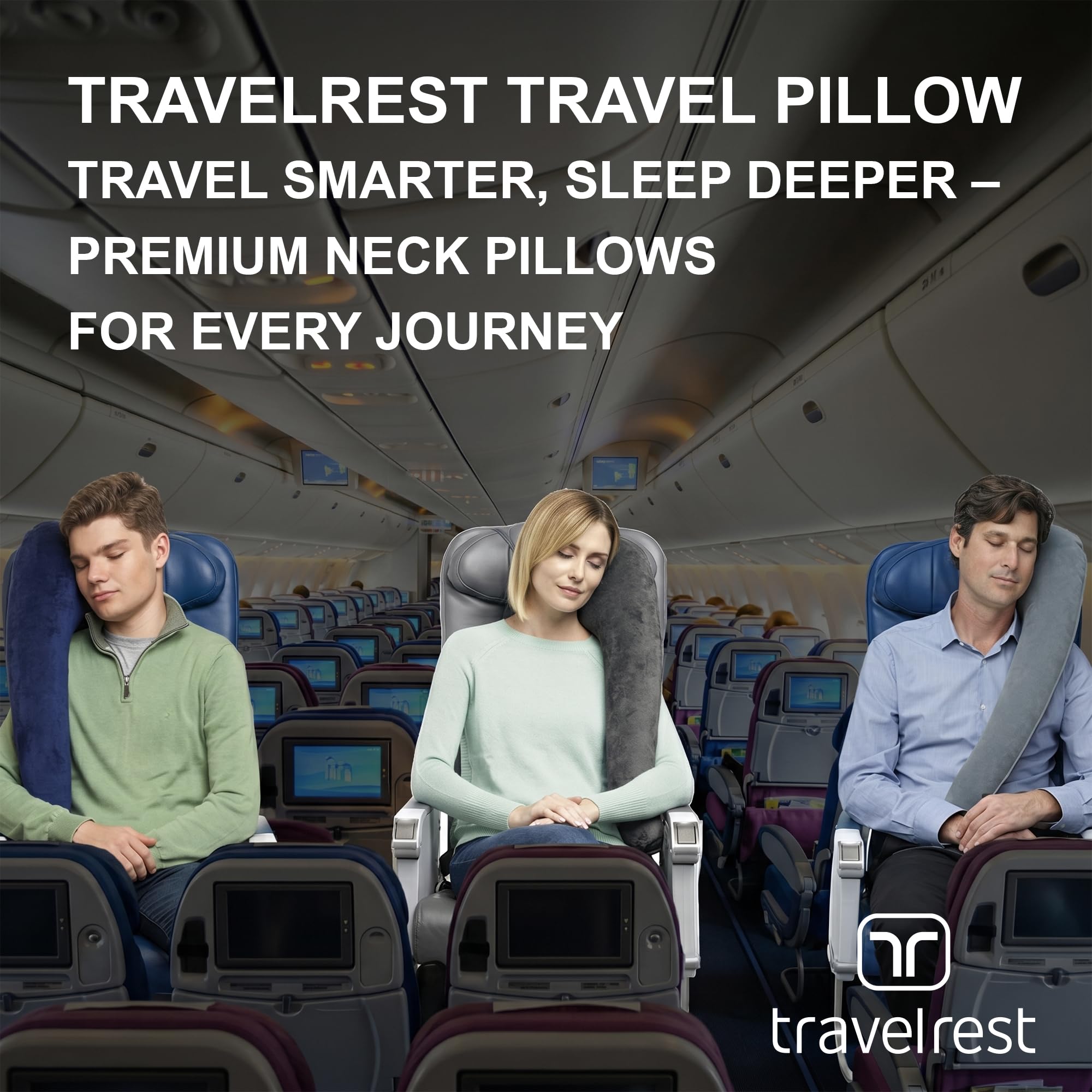 TRAVELREST All-in-One Cuscino da Viaggio Verticale Pieghevole Lavabile Leggero con Cintura – Gonfiabile, Sostiene Testa e Collo Per Viaggio in Aereo, Treno, Pullman – Innovativo Design Ergonomico