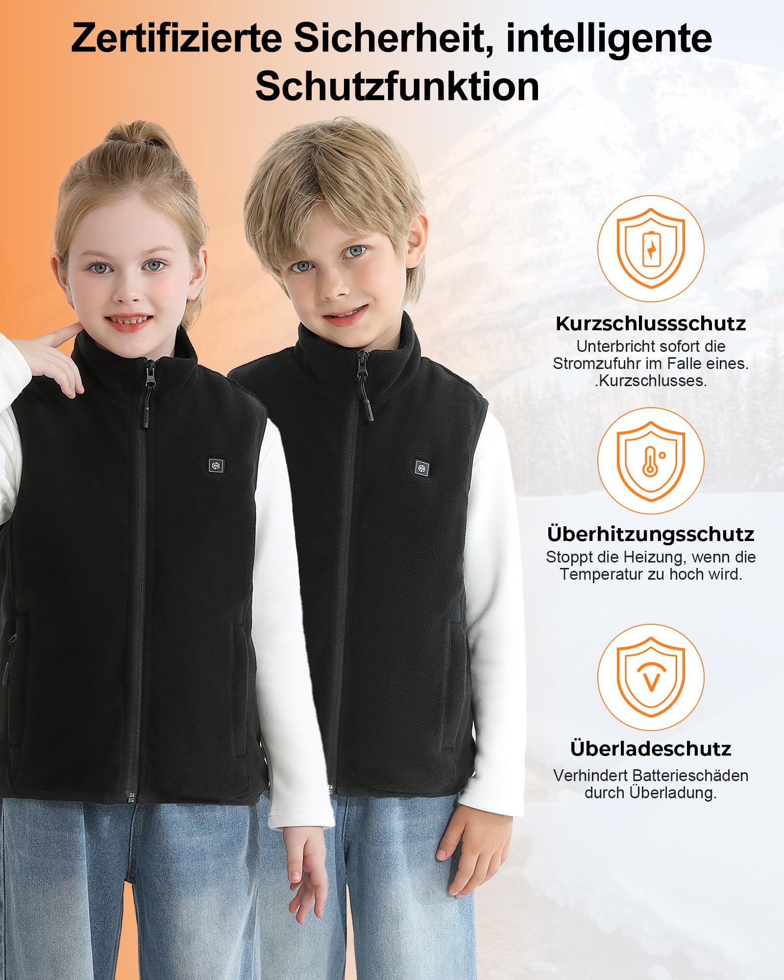 Unisex Fleece Heizweste Kinder mit powerbank 12000 mAh 7.4 V, Beheizbare Weste Jungen und Mädchen mit 5 Heizzone, Heizweste Kinder für Winter Outdoor-Oberteil Leichte - L