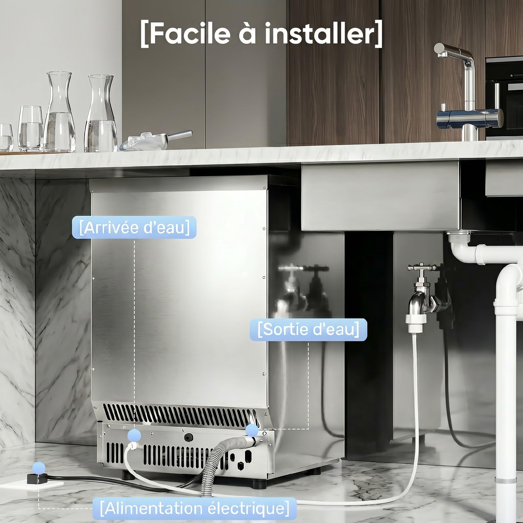 HOMCOM Machine à Glaçons Commerciale 36 kg/24H Professionnelle Argenté