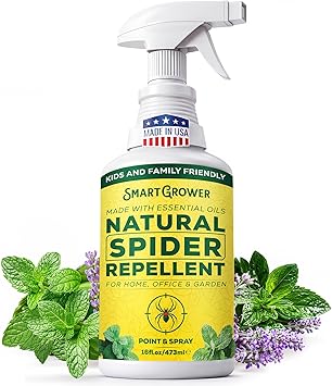 Natural Spider Repellent Spray Indoor Spider Spray with Peppermint & Lavender, Family & Pet Friendly Fresh Scent Spider Remover for Bedrooms, Bathrooms, Closets & Corners 16oz Ready to Use