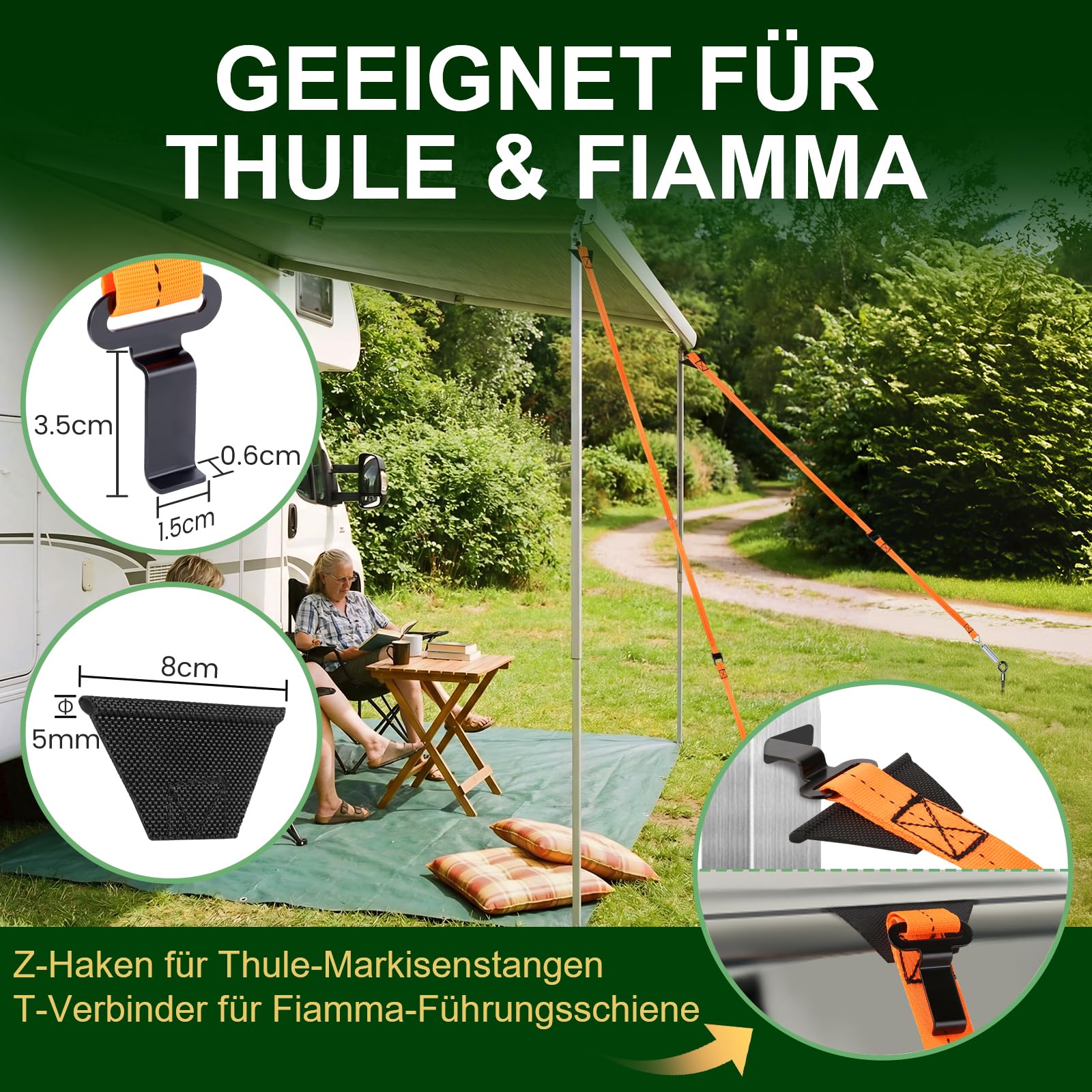 Kit di Fissaggio per Tendalini Cinghie Anti-tempesta per Tendalini di Camper, Accessori per Tendalini Set Completo di Protezione Anti-tempesta per Tendalini di Roulotte con Ancoraggi a Terra da 39cm