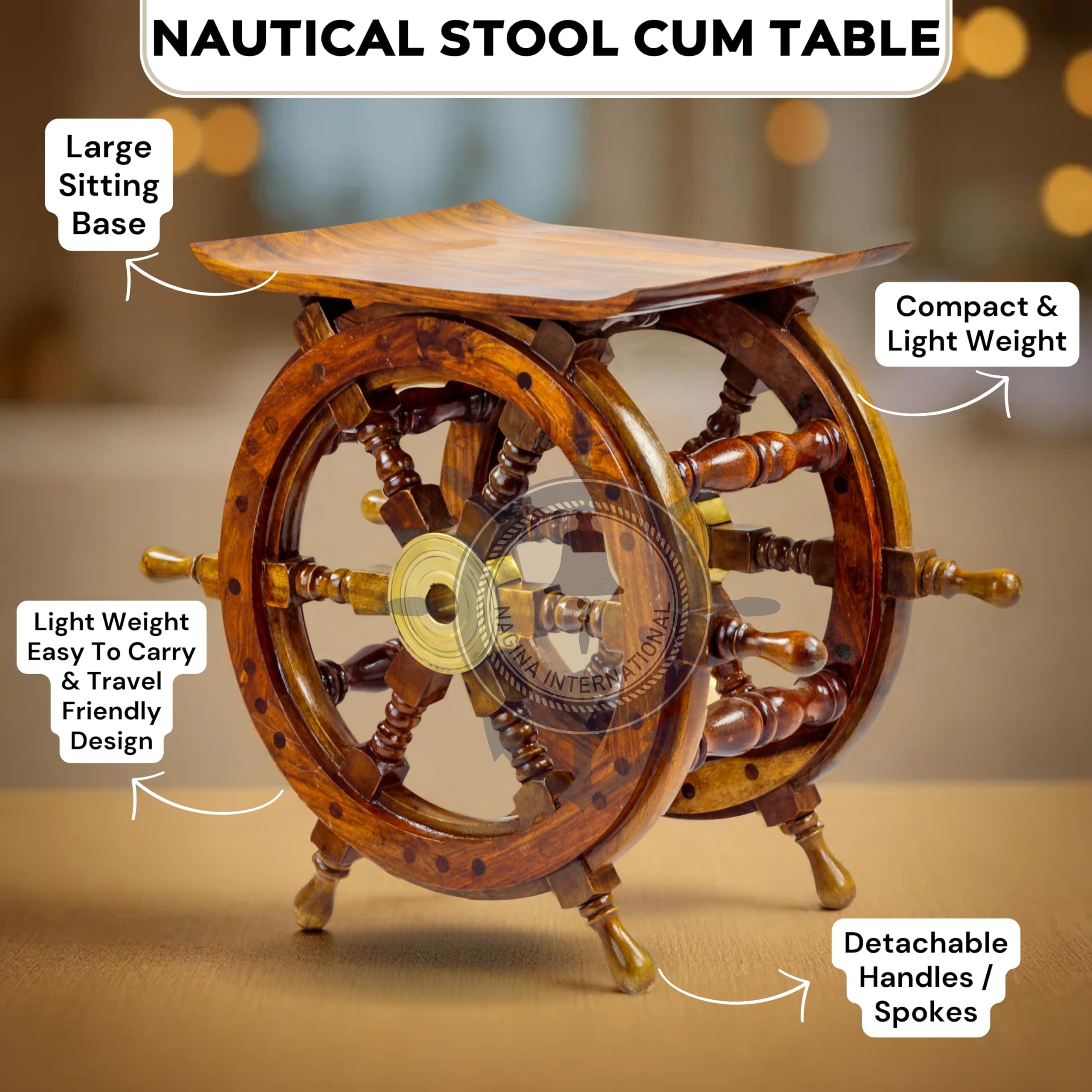 Amazon.co.jp: Wooden Hand Crafted Ship Wheel Table – Nagina