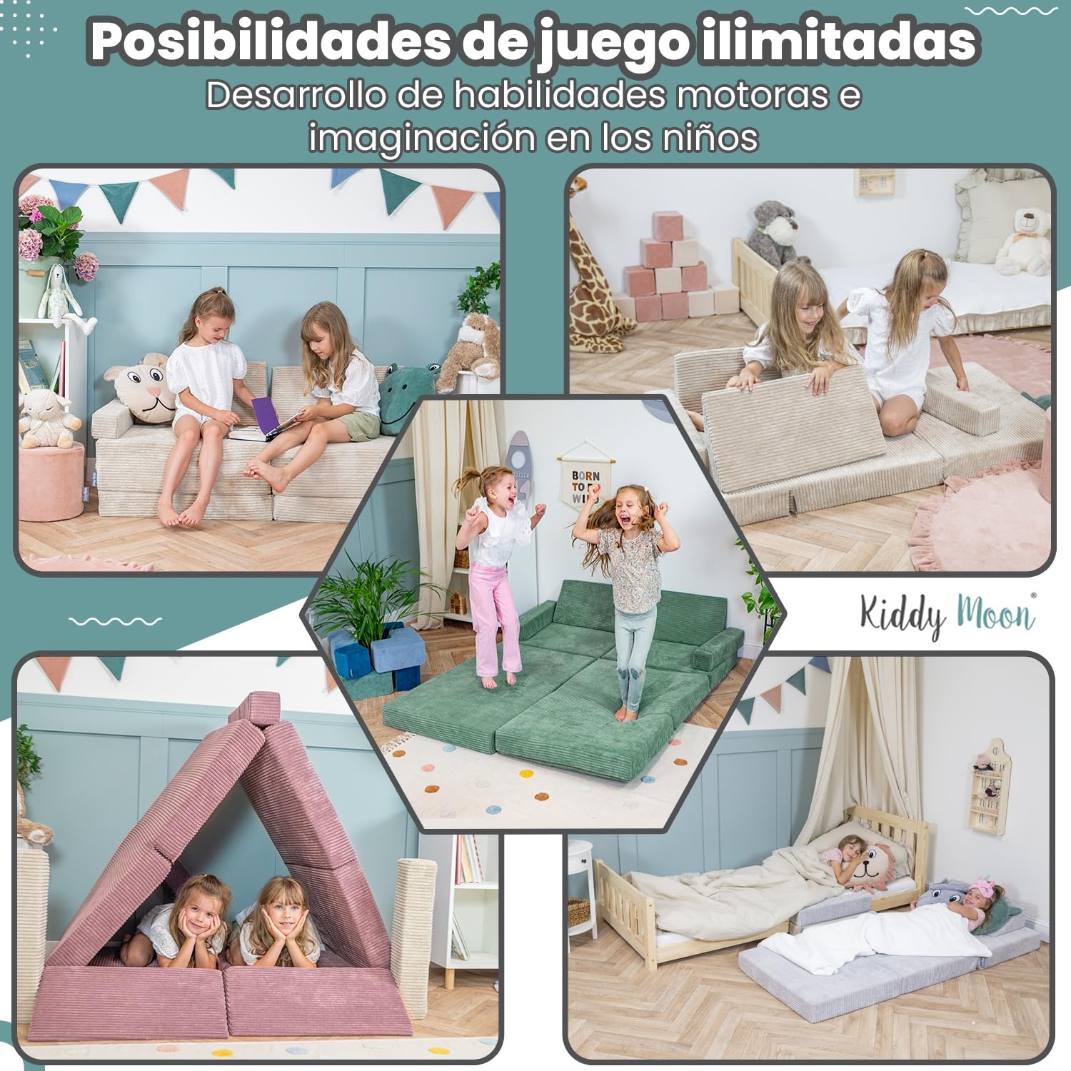 KiddyMoon Sofás con 2 Almohadas para Niños Sillón Colchón Infantil, Gris Claro