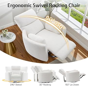 Jocisland Power Recliner Nursery Sofa/Teddy Swivel Rocking, White