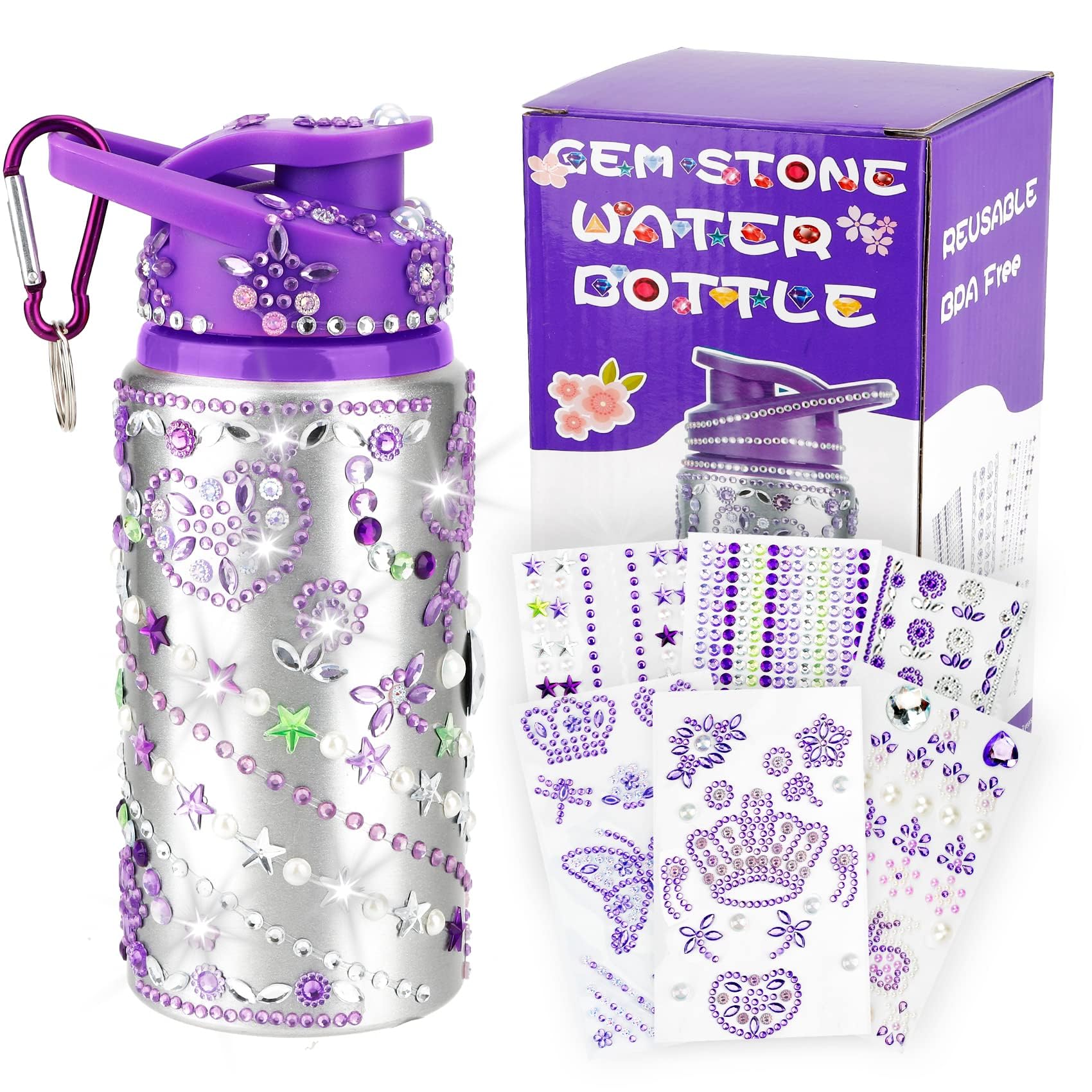 Cadeau Fille 4-10 Ans - DIY Gourde Bricolage Avec Autocollants Strass - Bleu Pâle