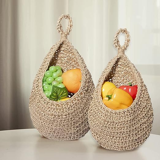 2 Pack jute Onion Basket Hanging for Pantry, Hanging Wall Vegetable