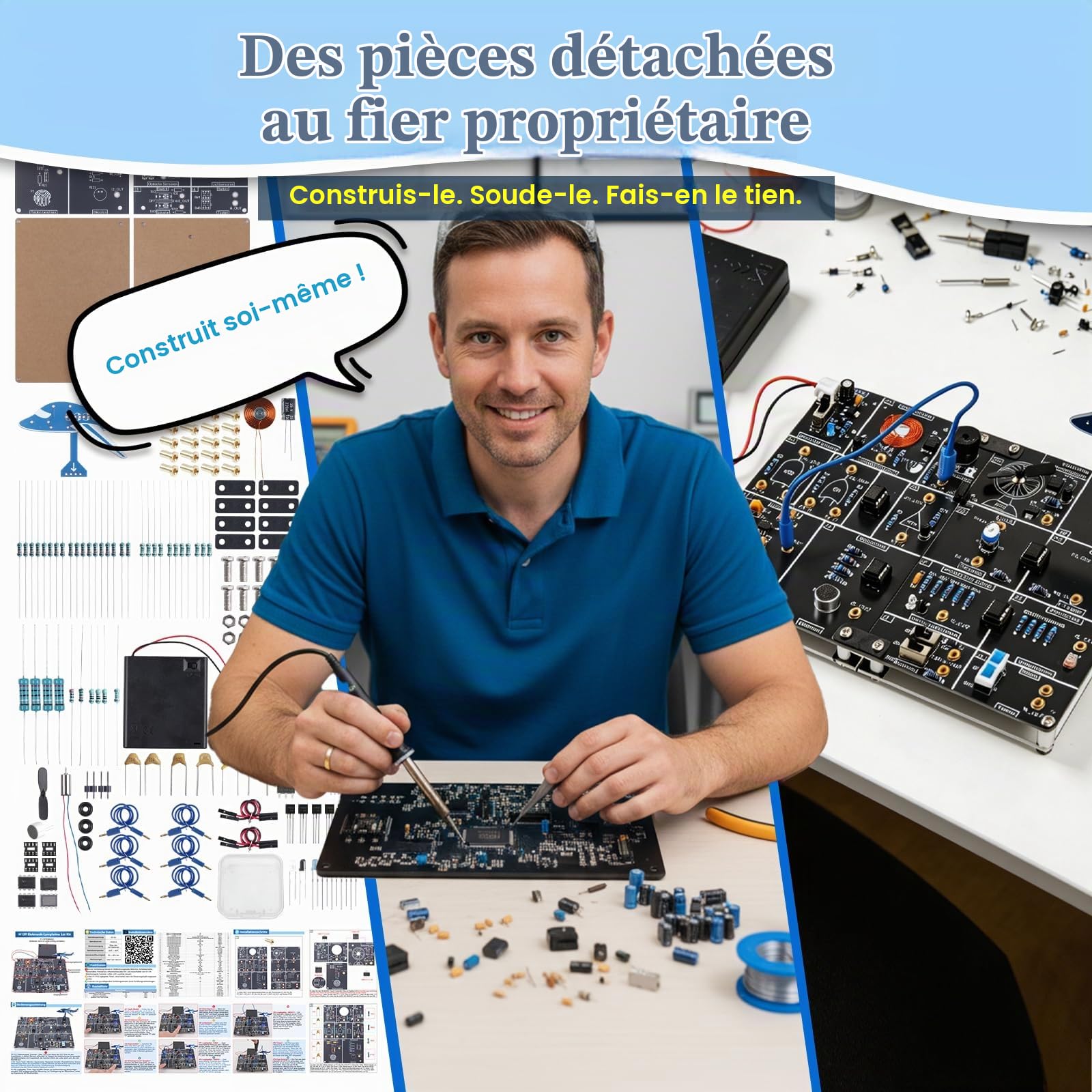 PEMENOL Kit de soudure électronique avec ventilateur et lampe LED multifonction pour adultes et débutants, cadeau créatif